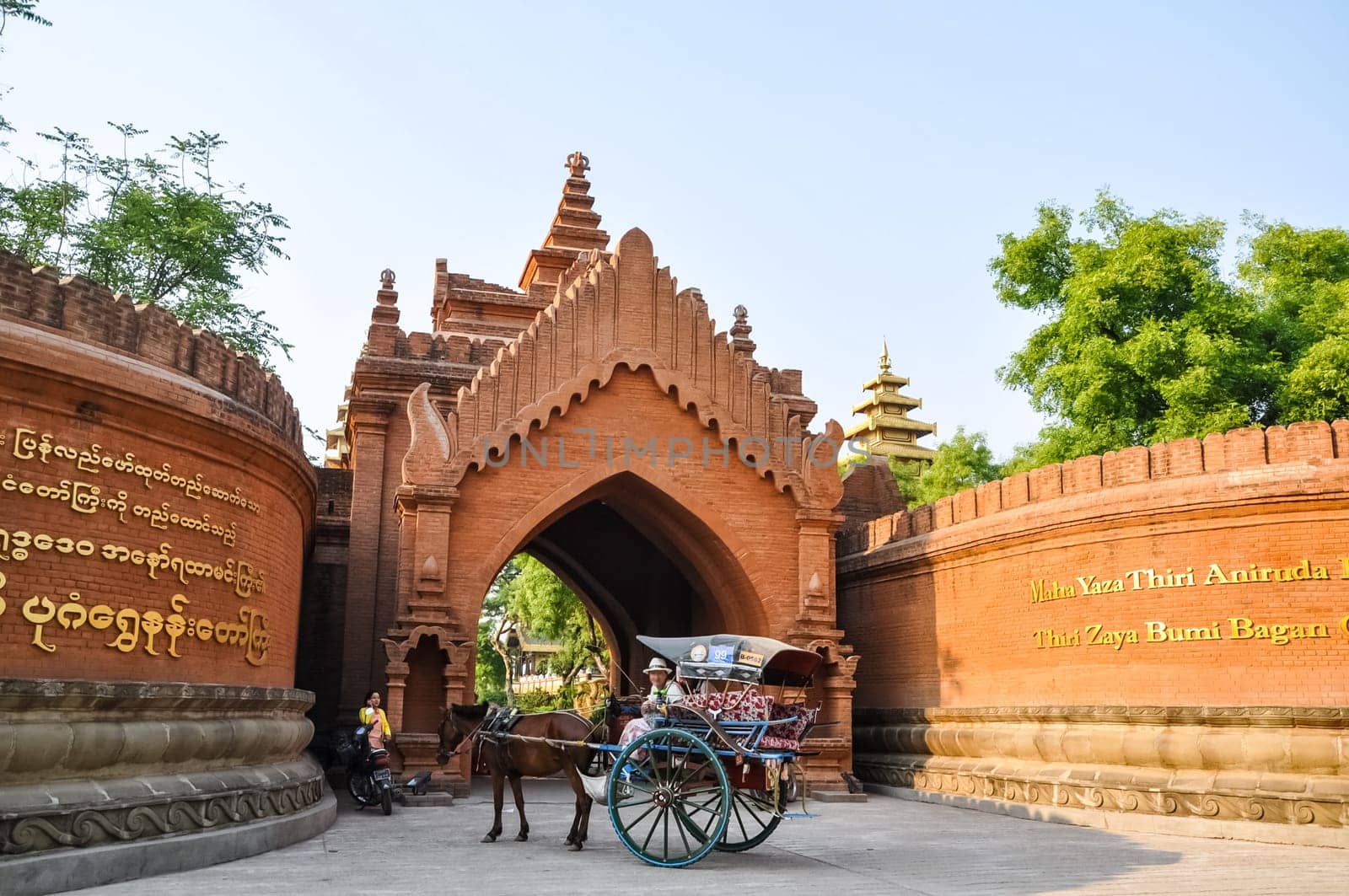 Pagan, Myanmar - August 23, 2015: Valley of a thousand pagodas in Myanmar. The ancient religious city of Pagan with pagodas and shrines.