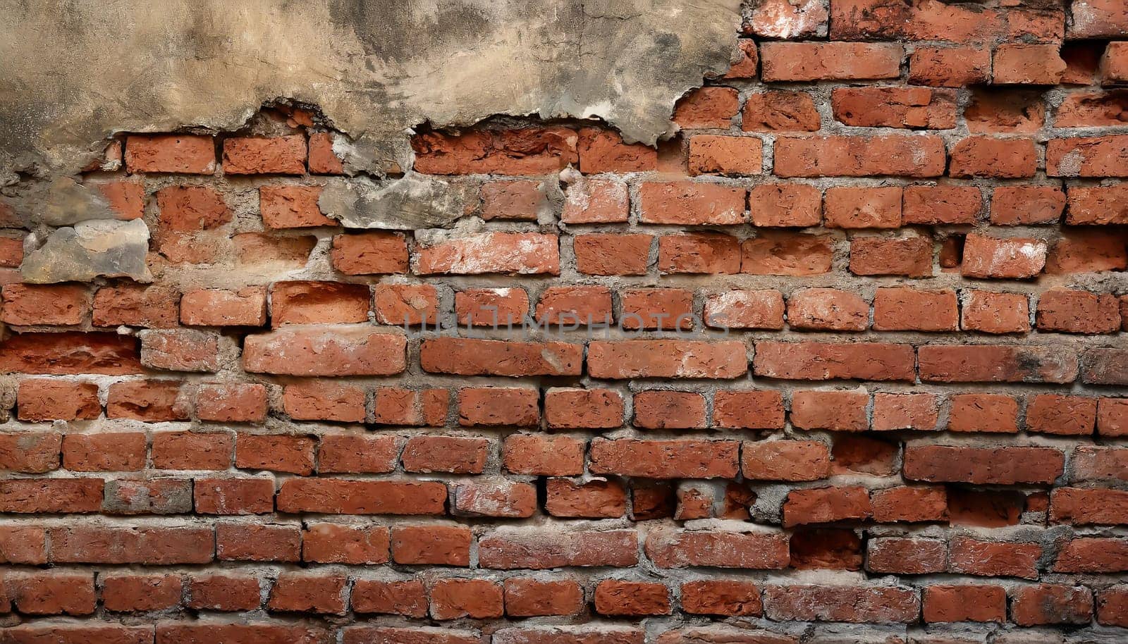 Fragment of old brickwork, close-up. Red brick wall. Potholes and defects in a brick wall. Flat lay, close-up. Cracks and defects of red brick on the wall. building houses, texture
