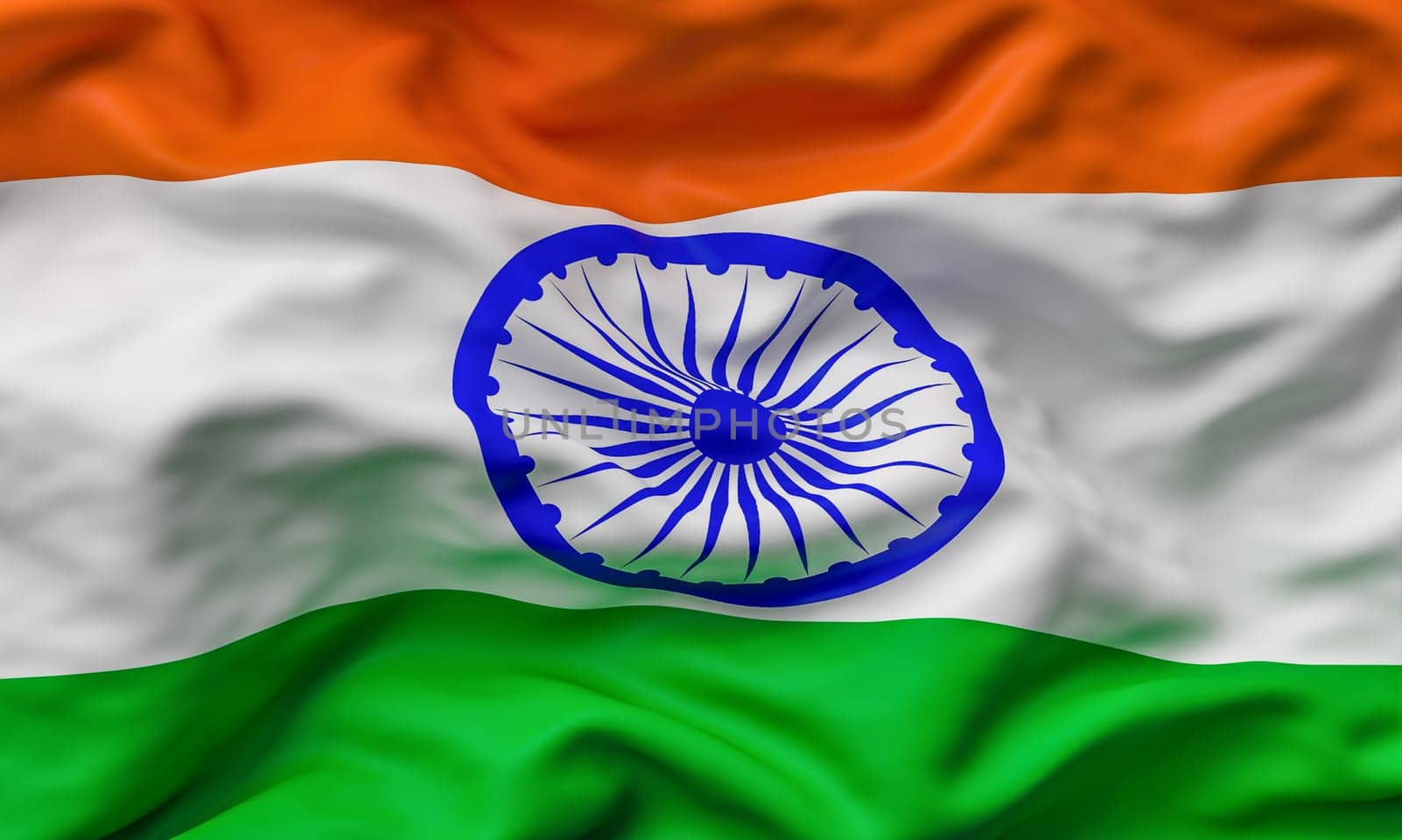 Detailed closeup of the indian national flag undulating in the breeze. 3d render