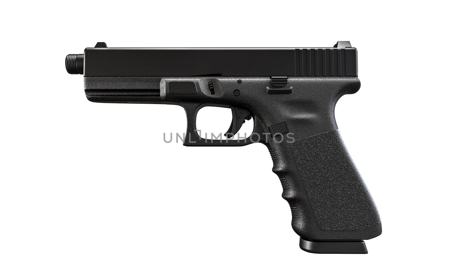 Modern semi-automatic pistol isolated on a white background. 3d render