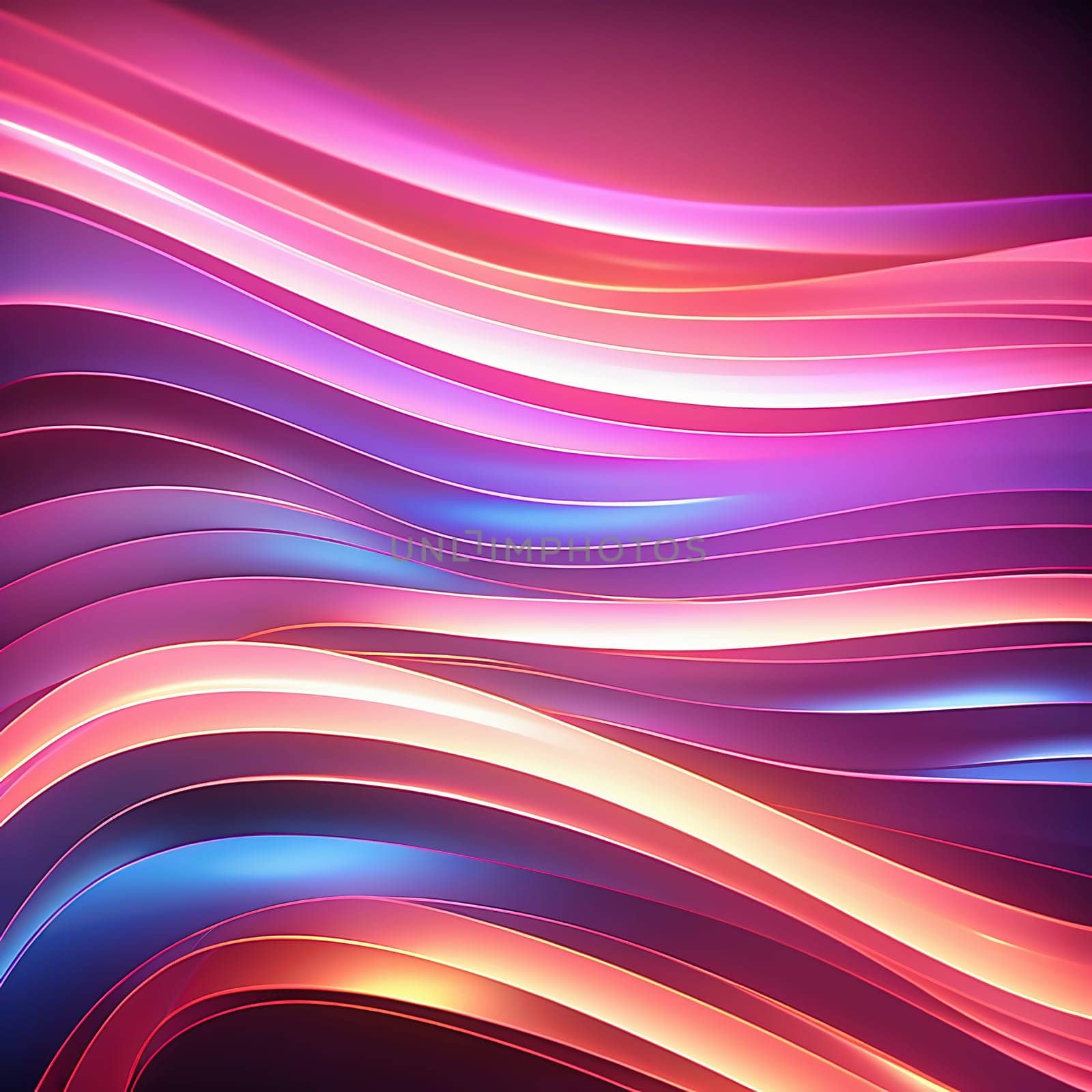 3d render. Abstract panoramic background of twisted dynamic neon lines, in wave form, glows in the dark space. Virtual fluorescent ribbon loop.