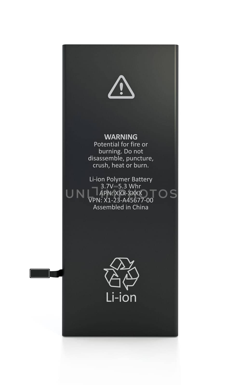 Spare smartphone battery isolated on white background. 3D illustration.