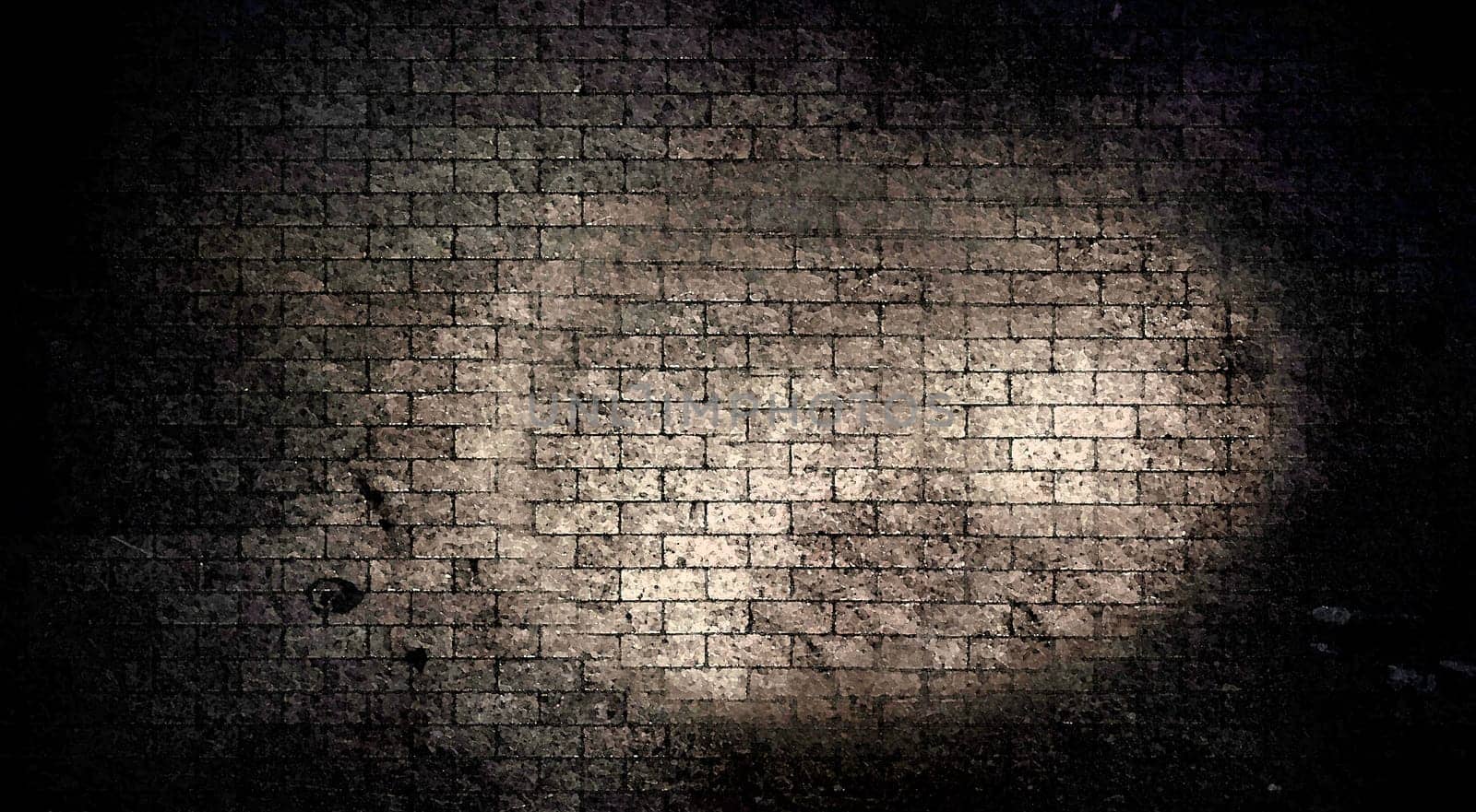 The texture or background of a dark old brick wall with scuffs and darkening at the edges and an enlightened center for the text