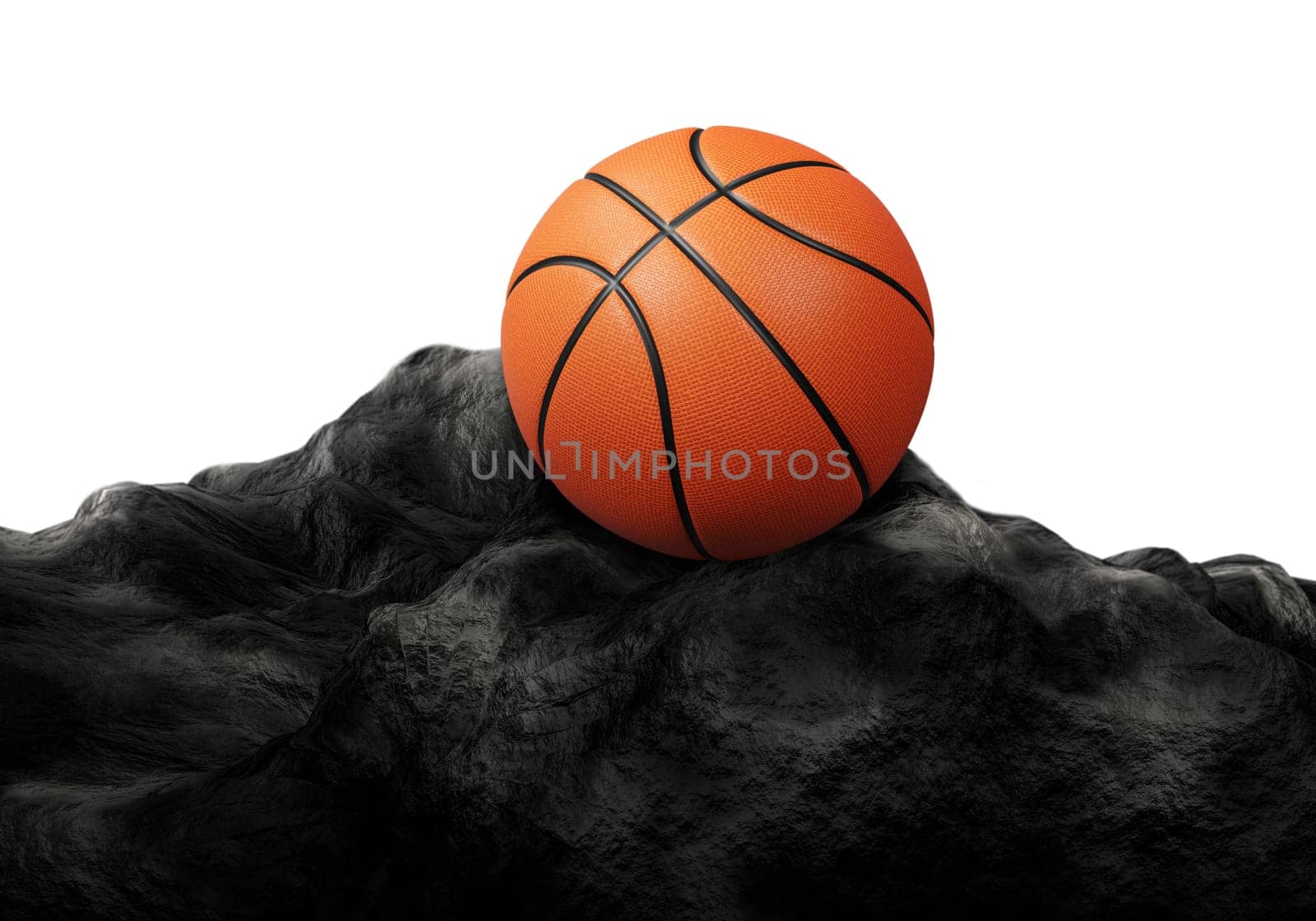 Basketball on a big black rock