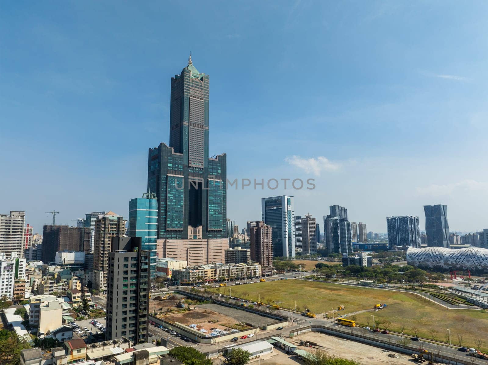 Kaohsiung, Taiwan 01 February 2024: Top view of the city skyline in Kaohsiung city