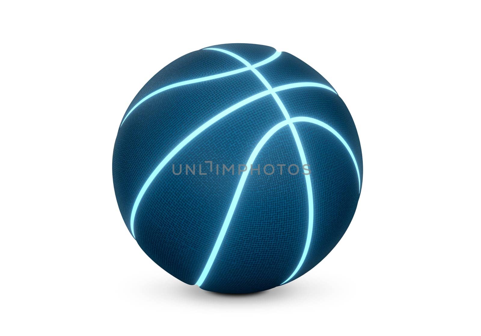 Blue basketball with bright glowing neon lines on white background