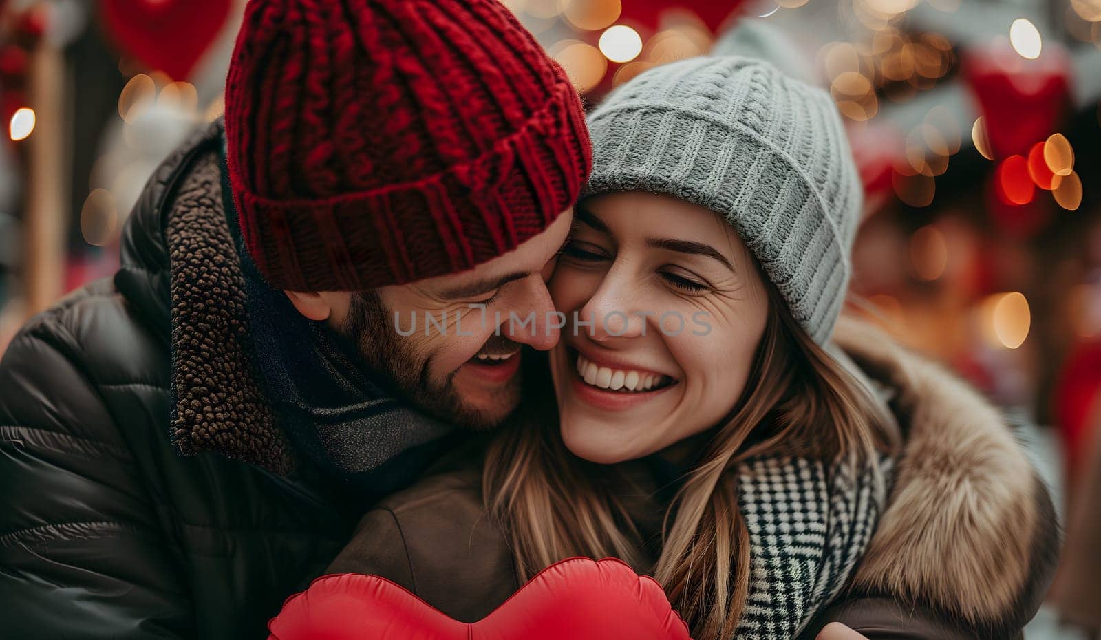 Heterosexual couple hugging at valentines day. Closeup portrait. Neural network generated image. Not based on any actual person or scene.