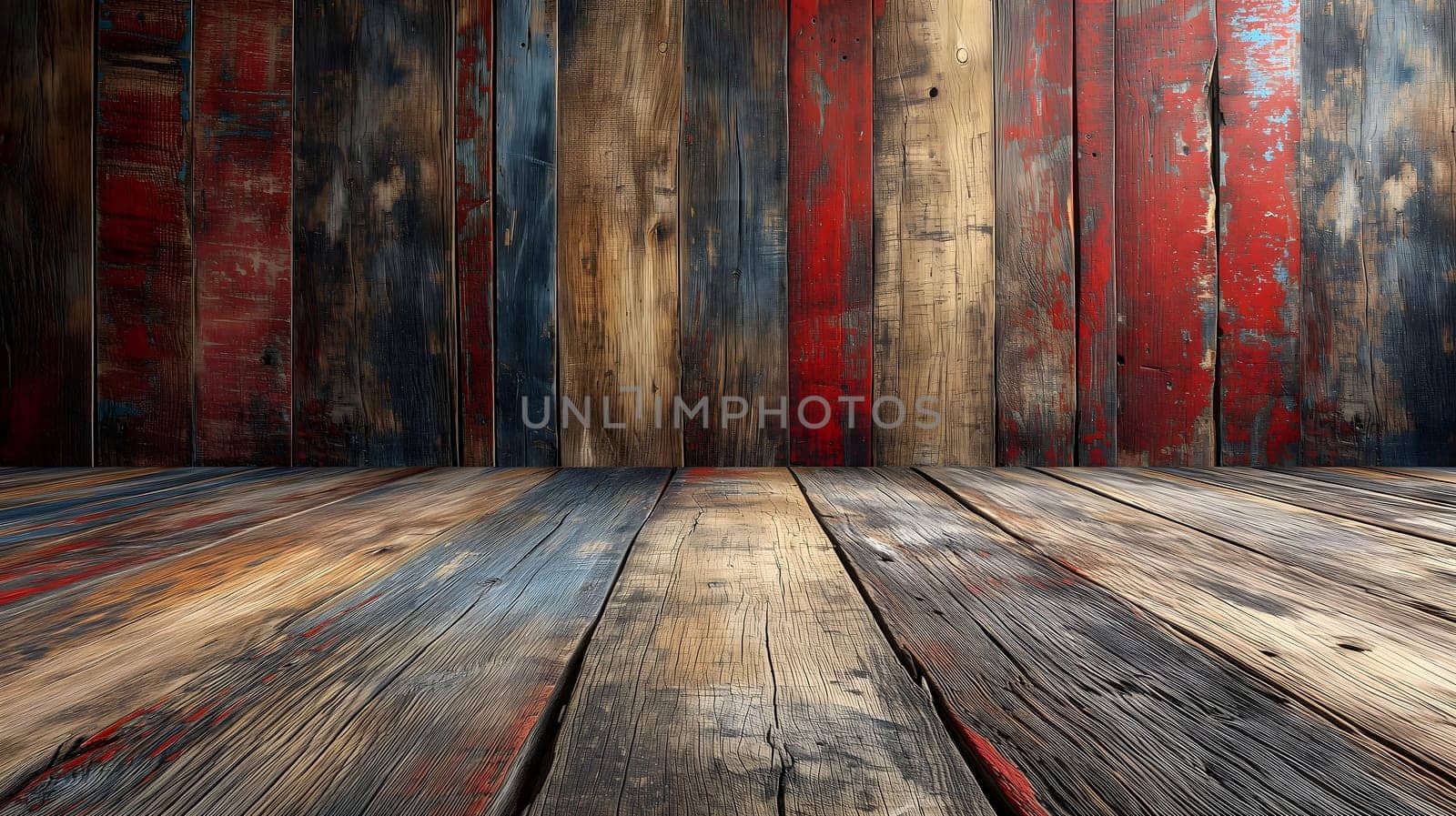 Empty wooden table for rustic background, vintage American style, montage-friendly, retro vibes, creative space, no text. Neural network generated image. Not based on any actual scene or pattern.