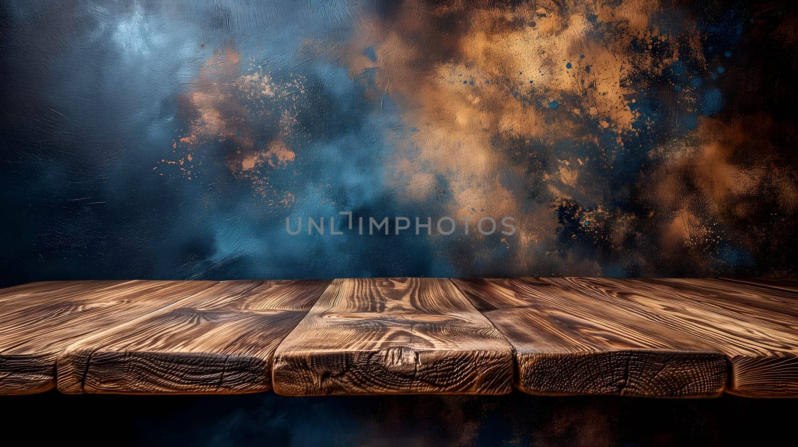 Empty wooden table for rustic background, vintage American style, montage-friendly, retro vibes, creative space, no text. Neural network generated image. Not based on any actual scene or pattern.