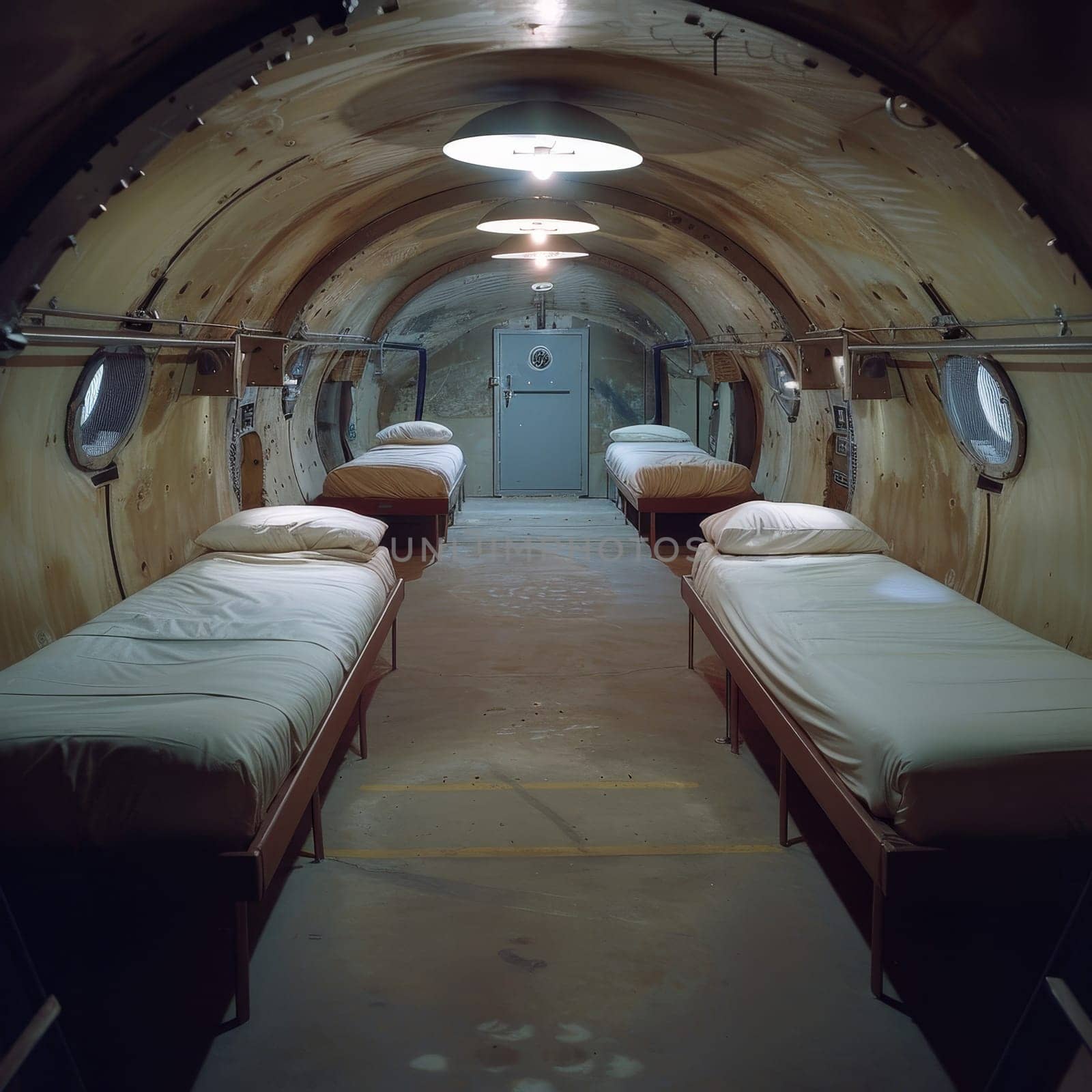 Inside a bunker, this command center is equipped with vintage communication devices and office furniture, a nostalgic look into past military operational bases. The room feels both abandoned