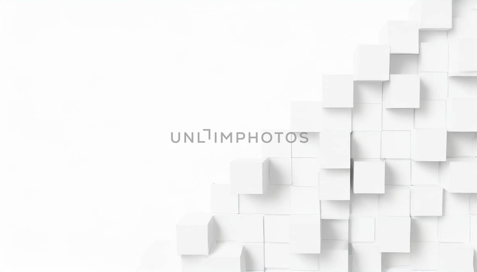 Random shifted white cube boxes block background wallpaper banner with copy space