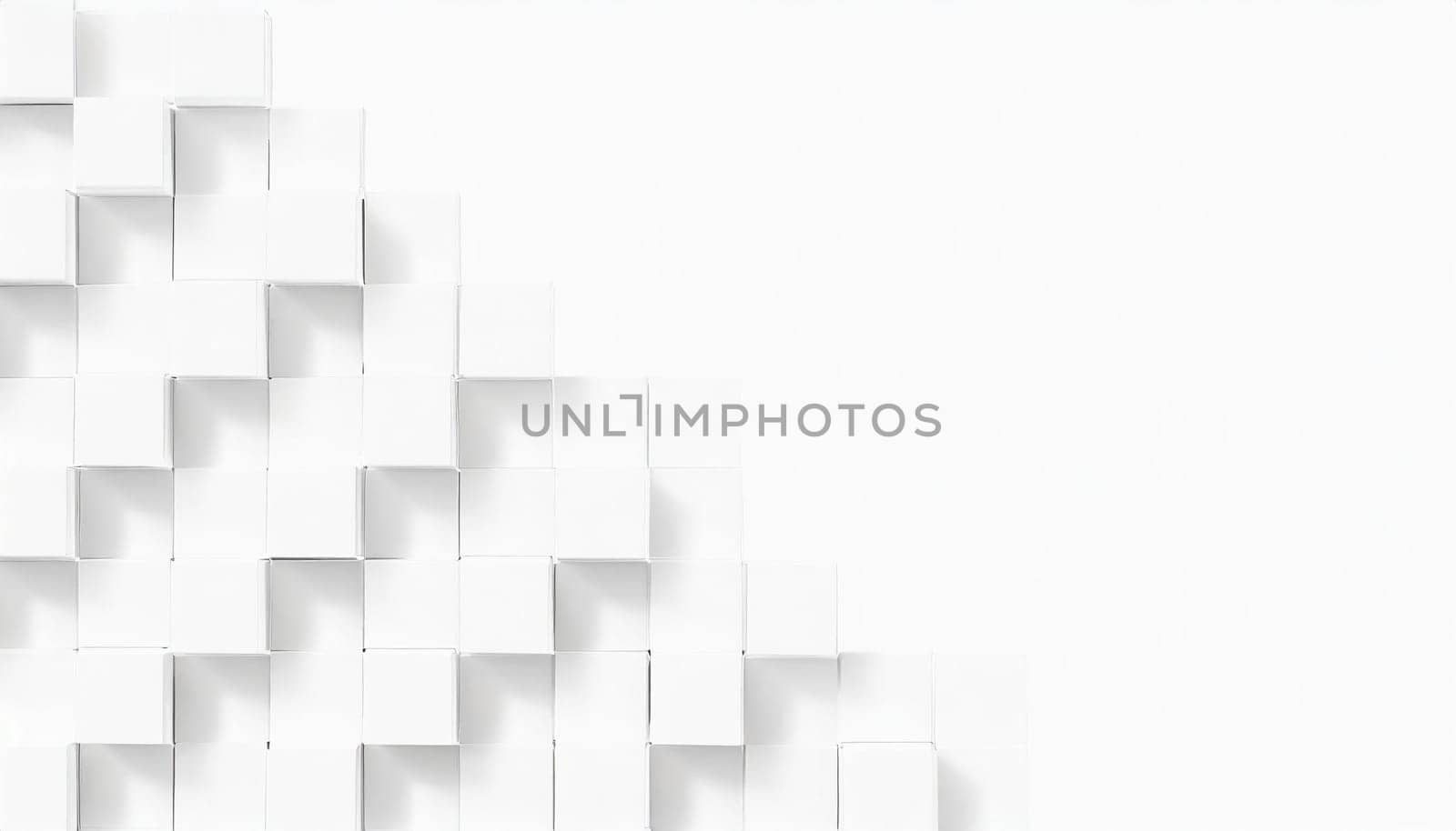 Random shifted white cube boxes block background wallpaper banner with copy space