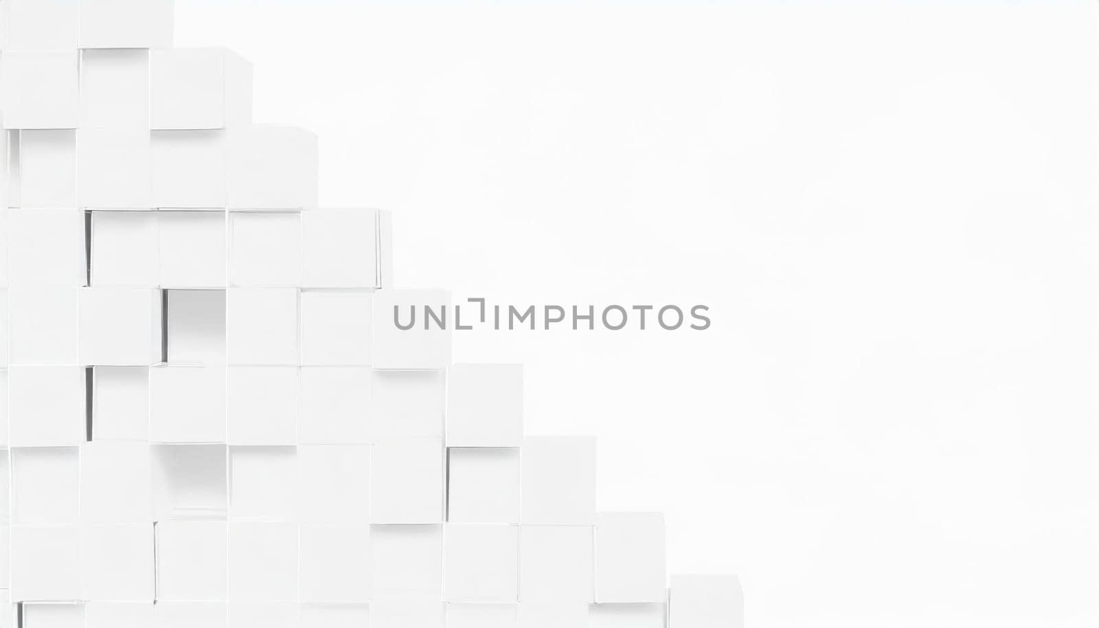 Random shifted white cube boxes block background wallpaper banner with copy space