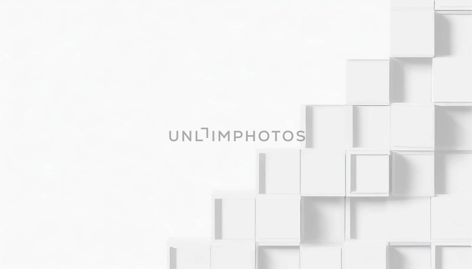 Random shifted white cube boxes block background wallpaper banner with copy space