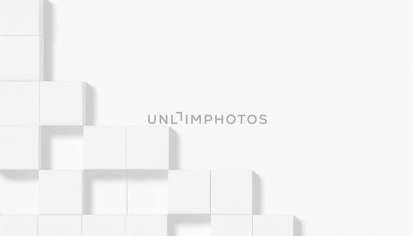 Random shifted white cube boxes block background wallpaper banner with copy space
