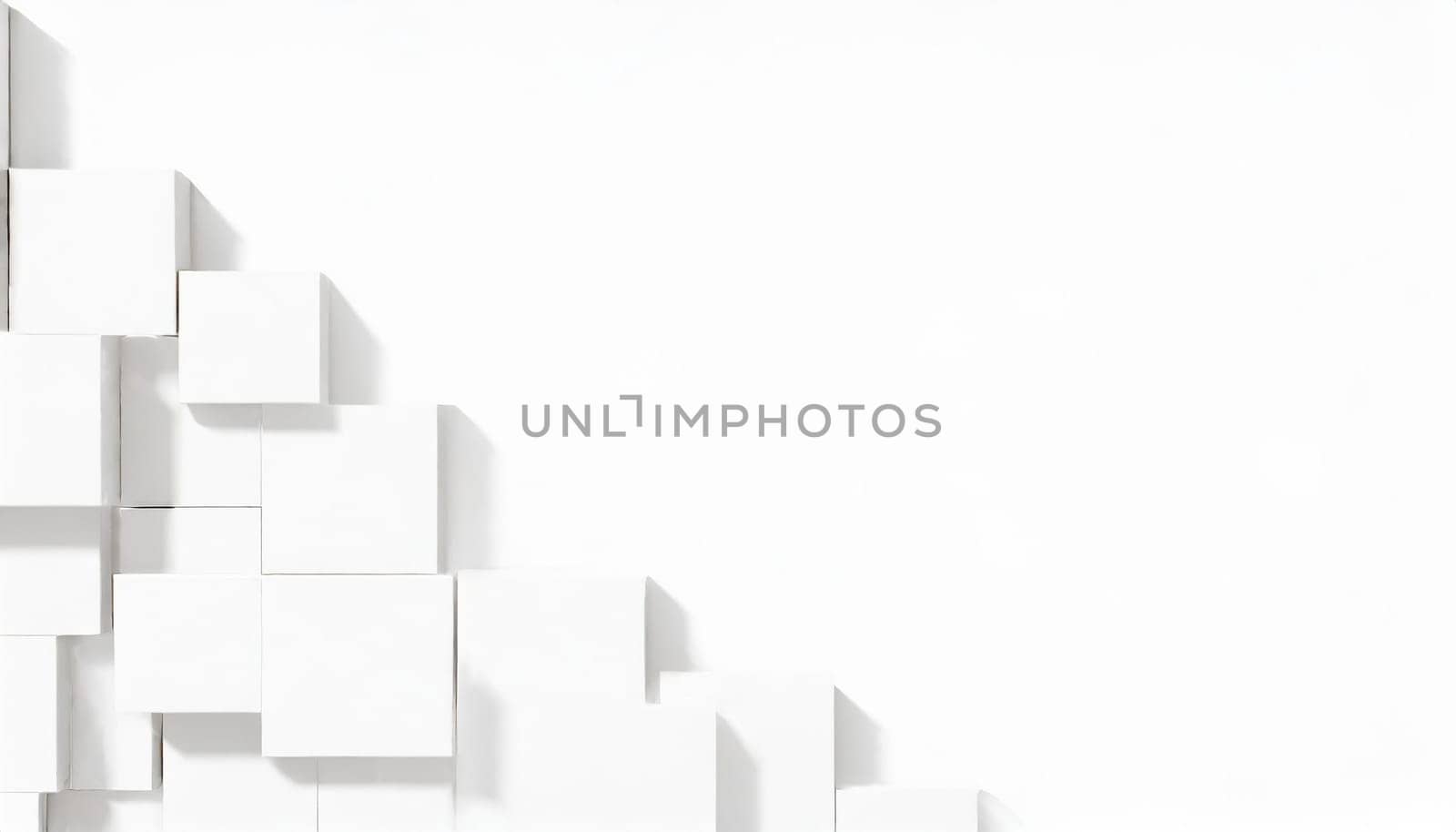 Random shifted white cube boxes block background wallpaper banner with copy space