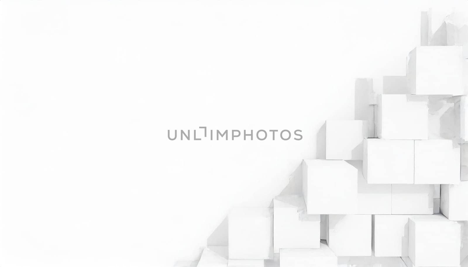 Random shifted white cube boxes block background wallpaper banner with copy space