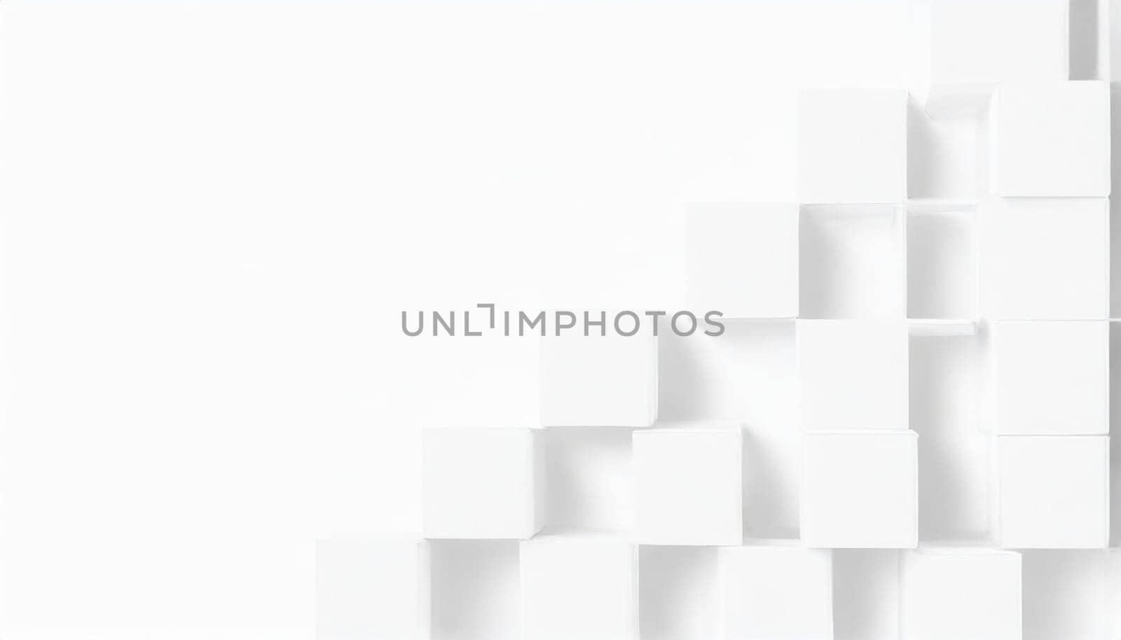 Random shifted white cube boxes block background wallpaper banner with copy space