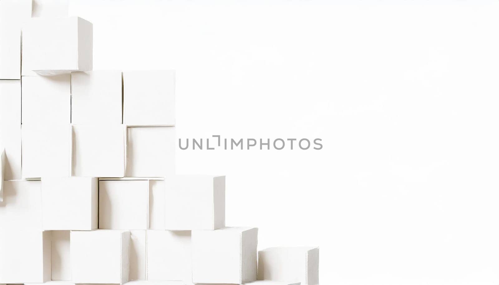 Random shifted white cube boxes block background wallpaper banner with copy space