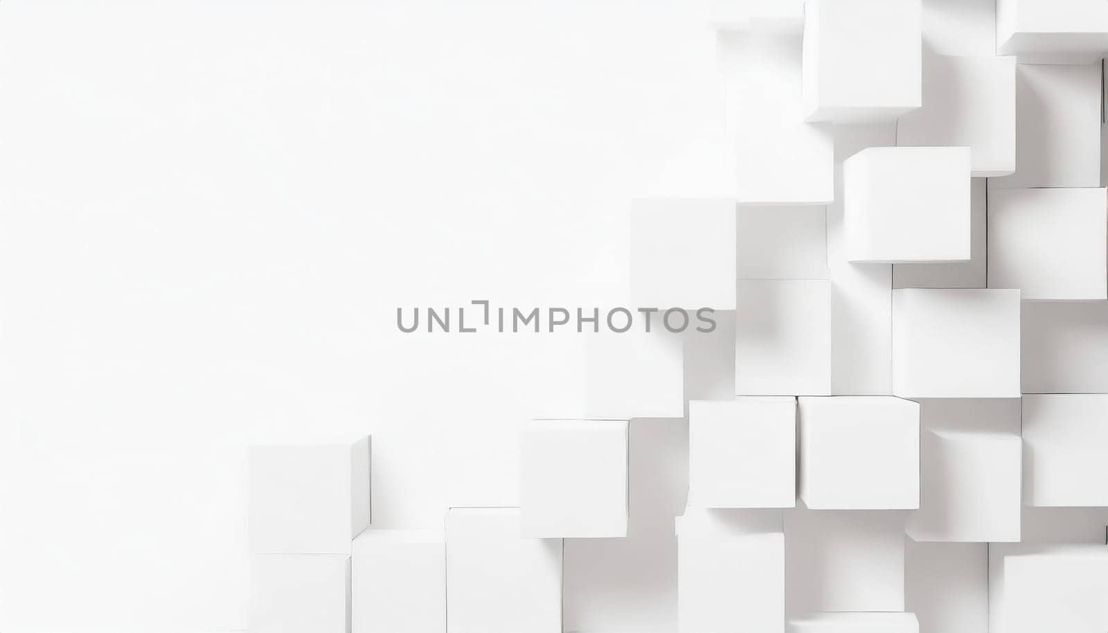 Random shifted white cube boxes block background wallpaper banner with copy space