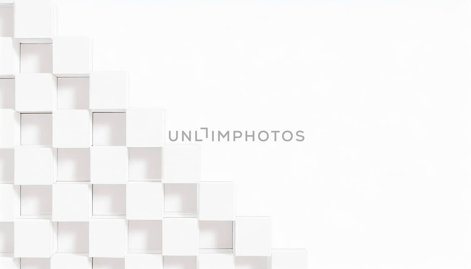 Random shifted white cube boxes block background wallpaper banner with copy space
