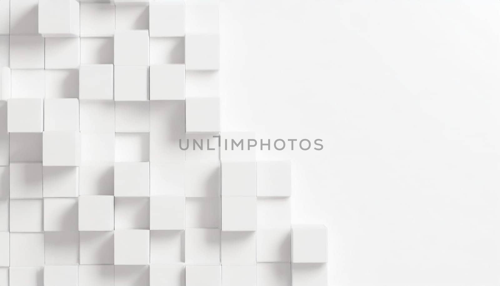 Random shifted white cube boxes block background wallpaper banner with copy space