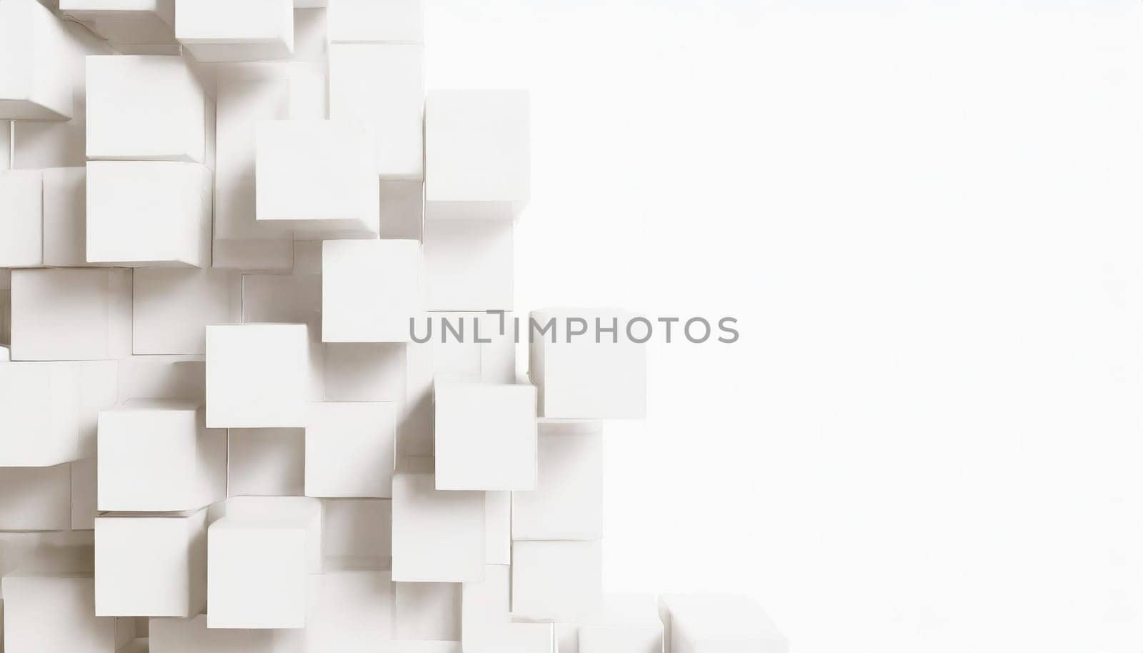 Random shifted white cube boxes block background wallpaper banner with copy space