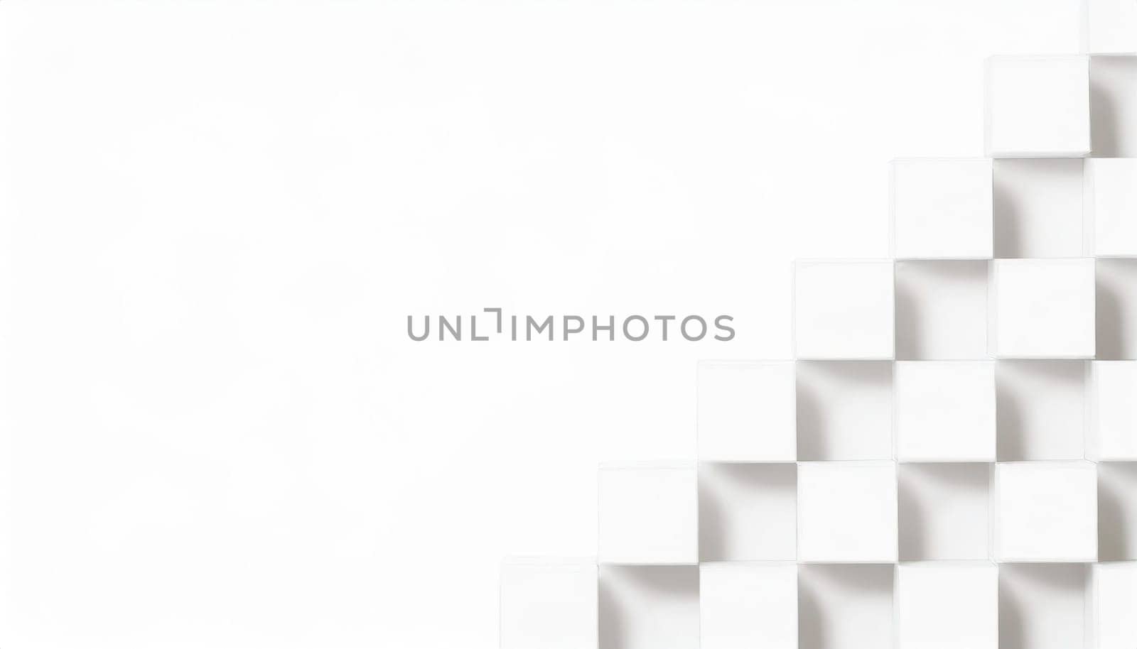 Random shifted white cube boxes block background wallpaper banner with copy space