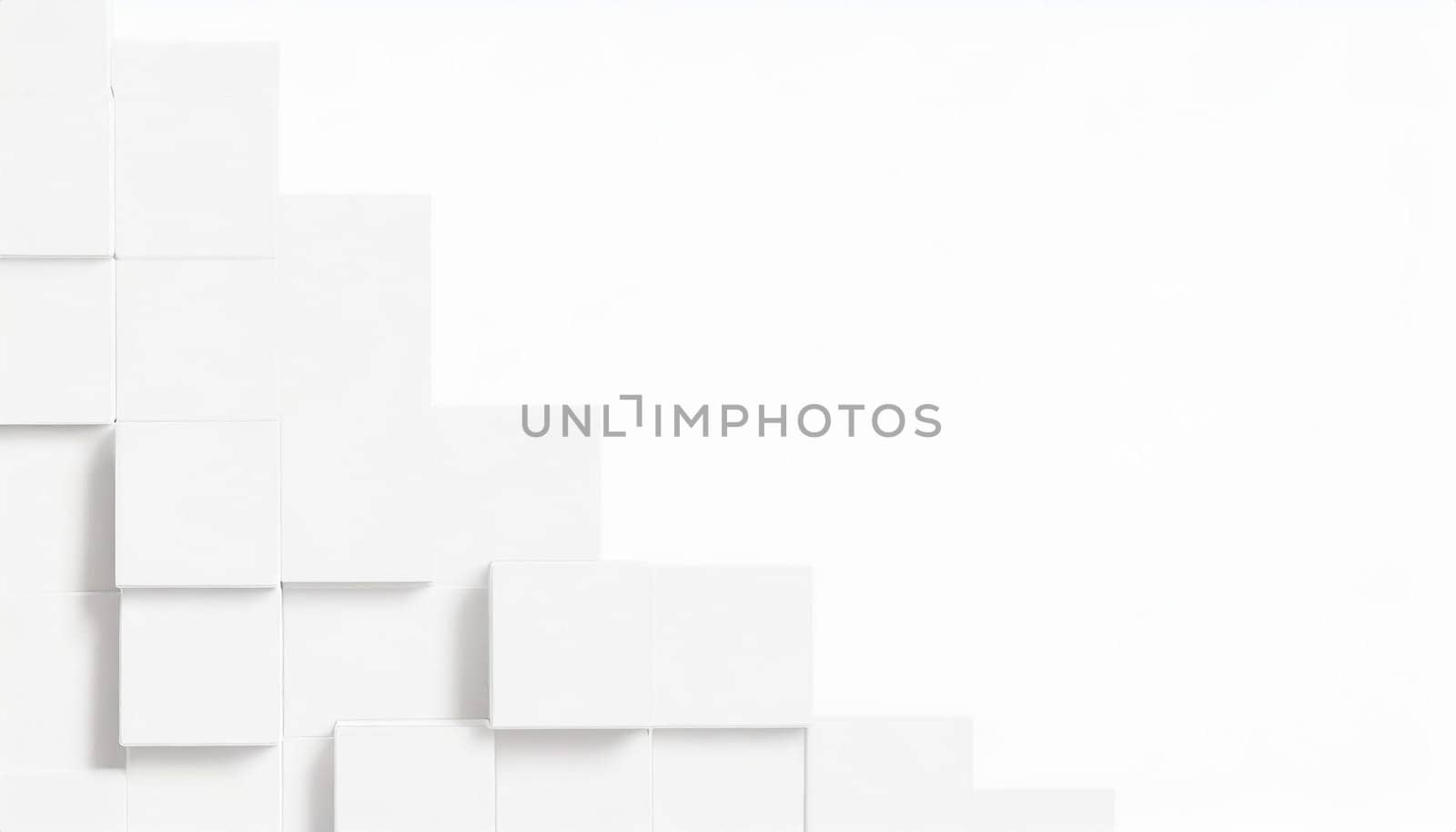 Random shifted white cube boxes block background wallpaper banner with copy space