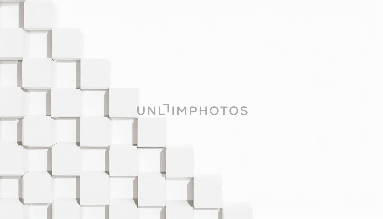 Random shifted white cube boxes block background wallpaper banner with copy space