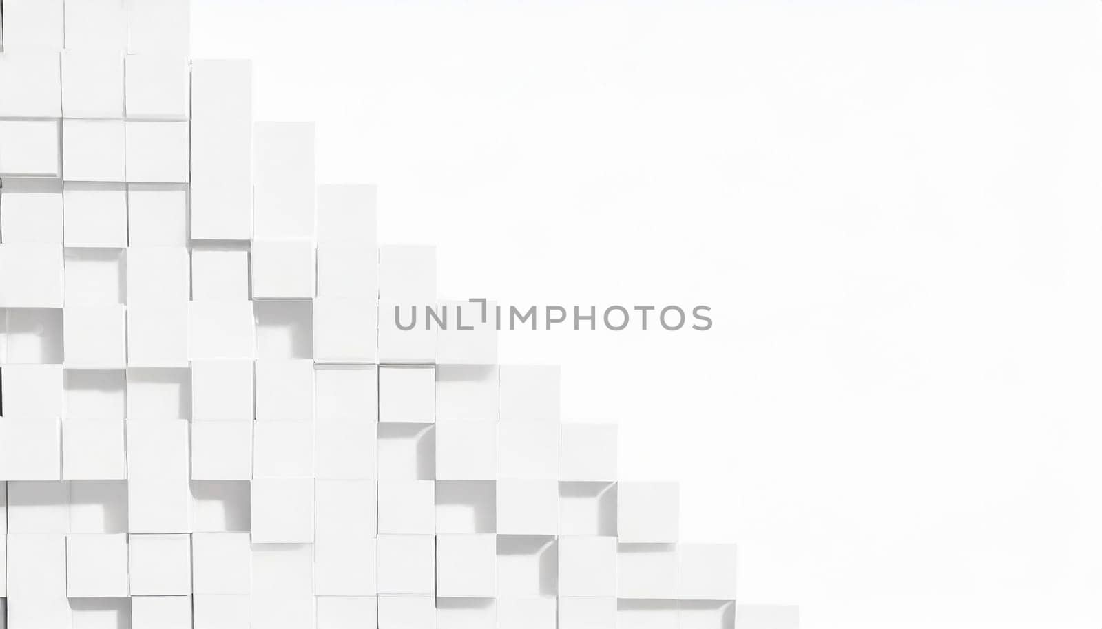 Random shifted white cube boxes block background wallpaper banner with copy space