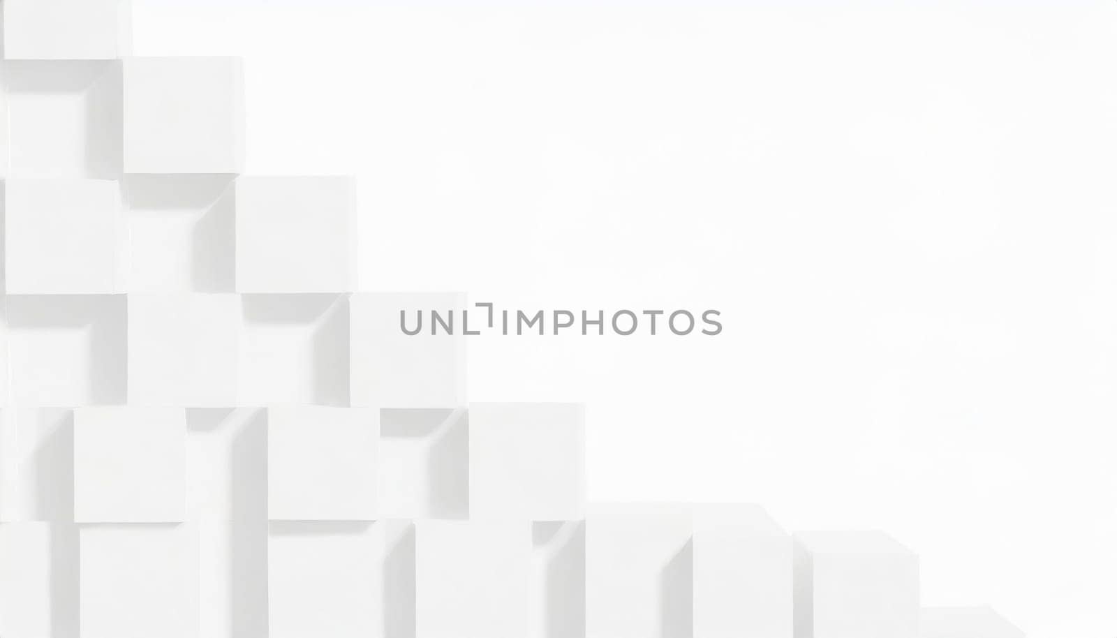 Random shifted white cube boxes block background wallpaper banner with copy space