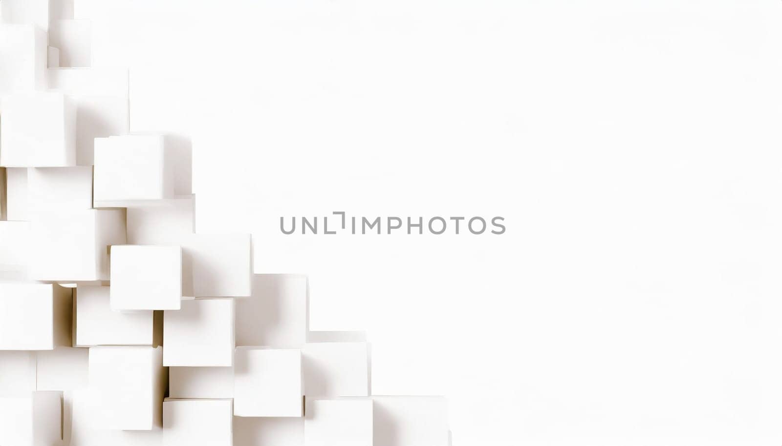 Random shifted white cube boxes block background wallpaper banner with copy space