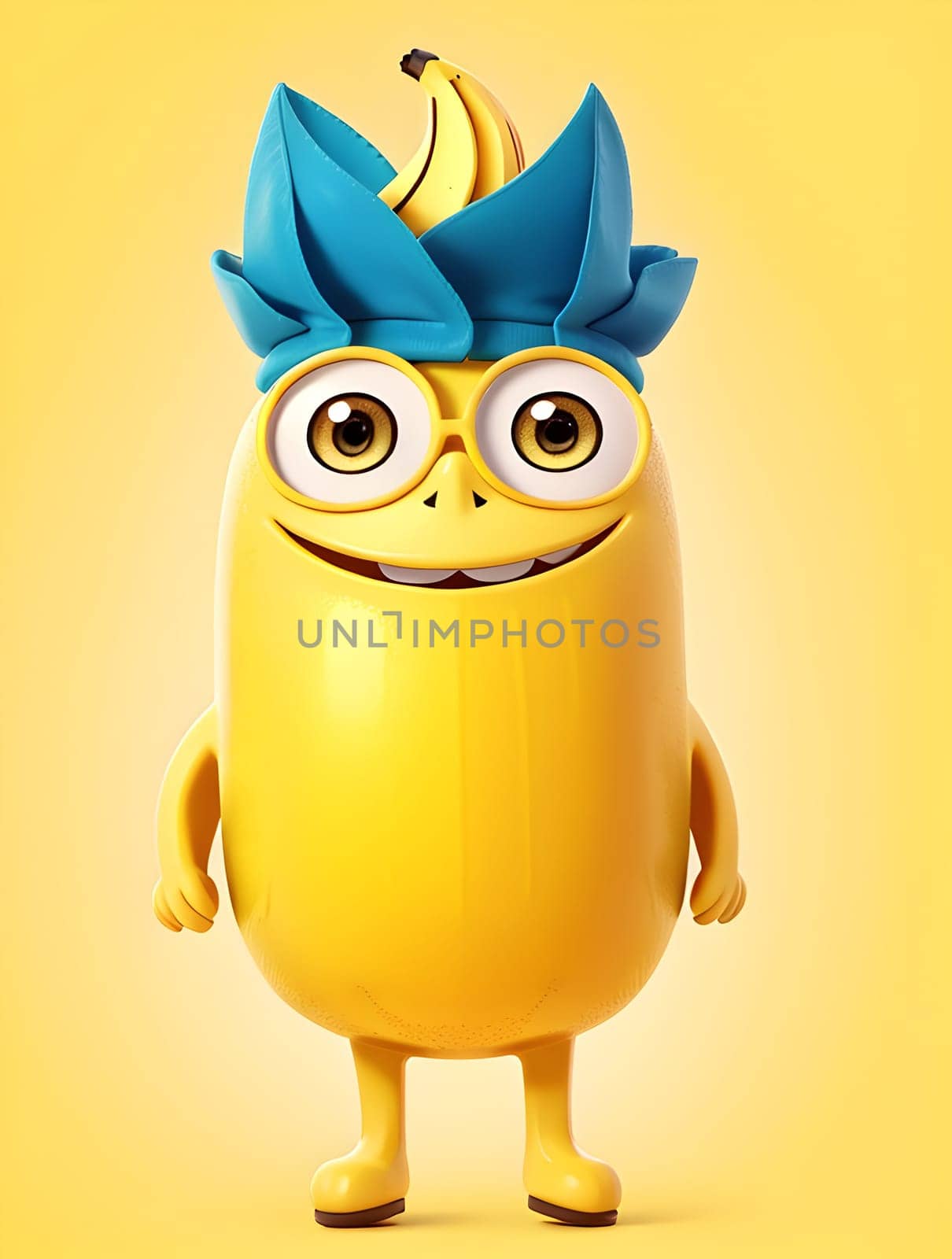 Funny banana character on yellow