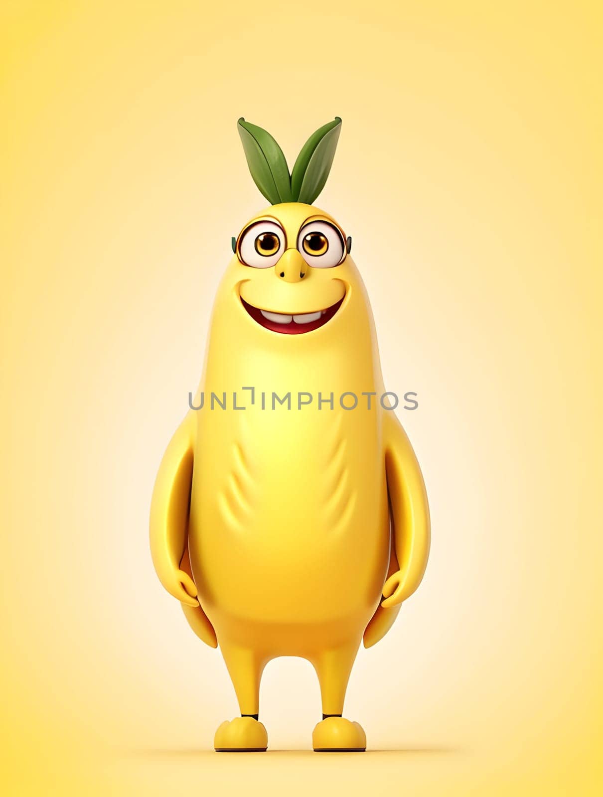 Funny banana character on yellow