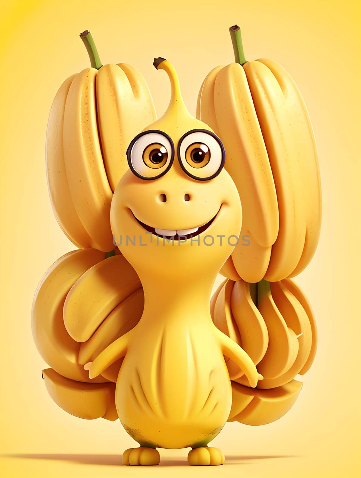 Funny banana character on yellow