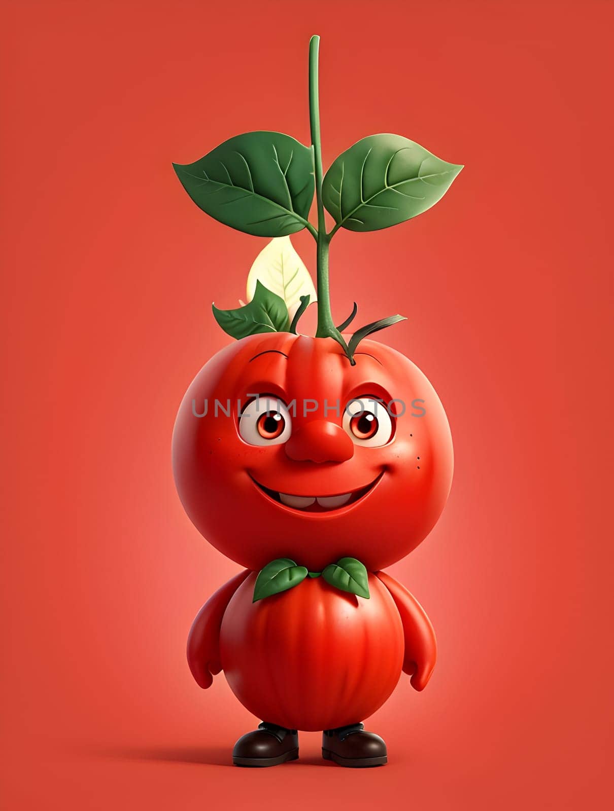 Funny tomato character on red
