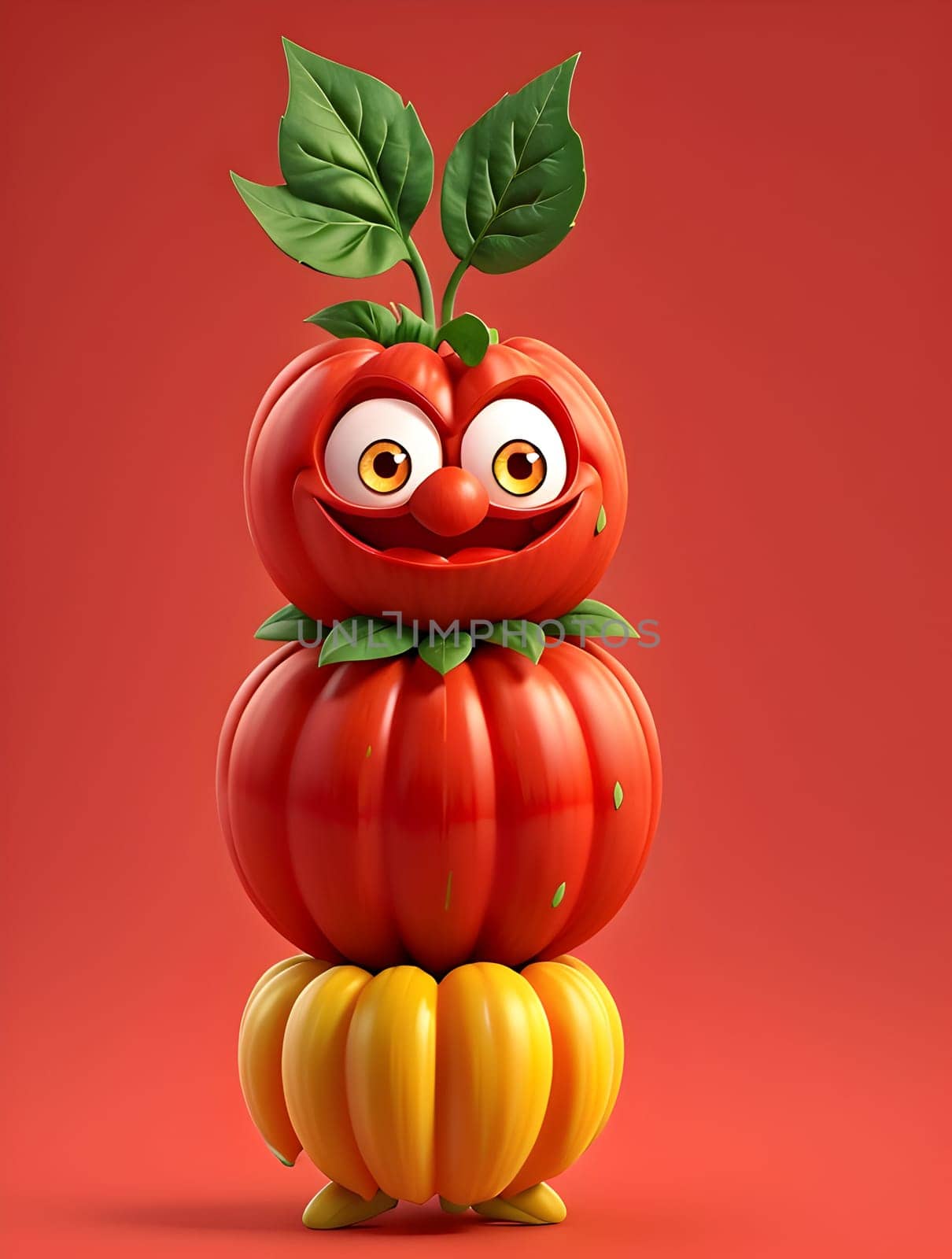Funny tomato character on red