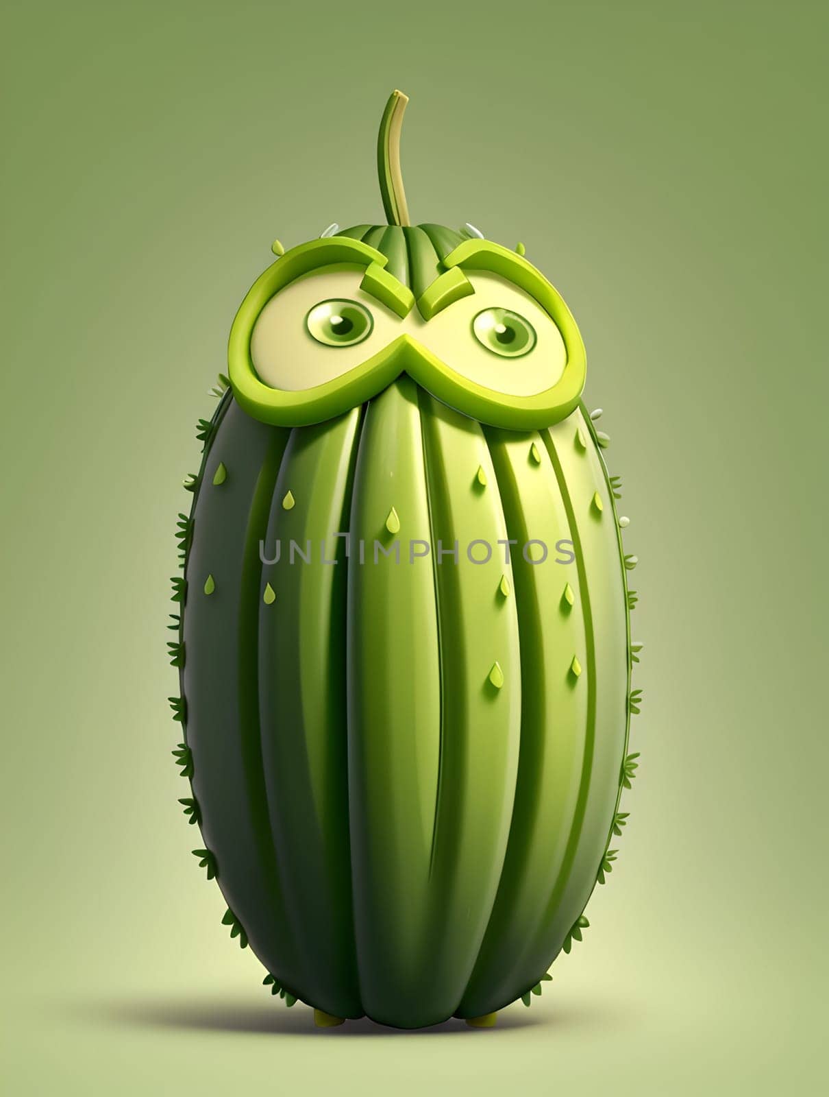 Funny cucumber character on green
