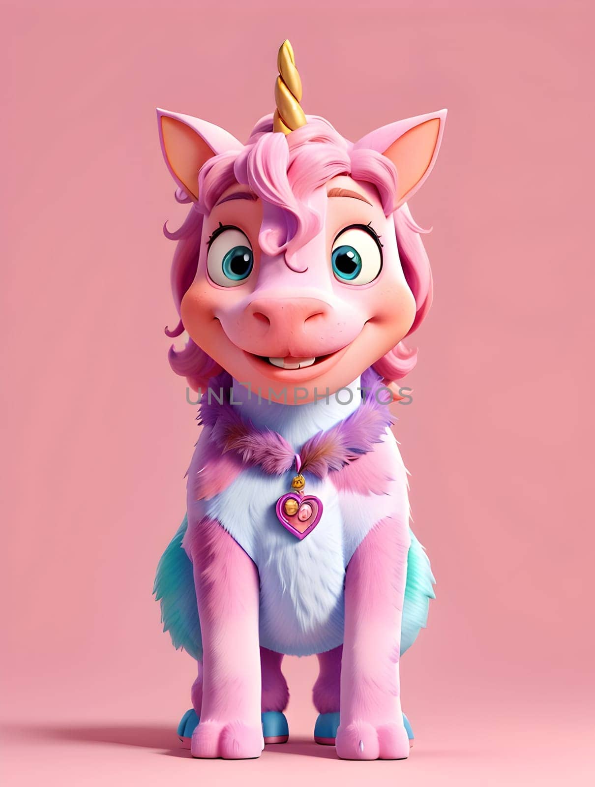 Funny cute unicorn on pink
