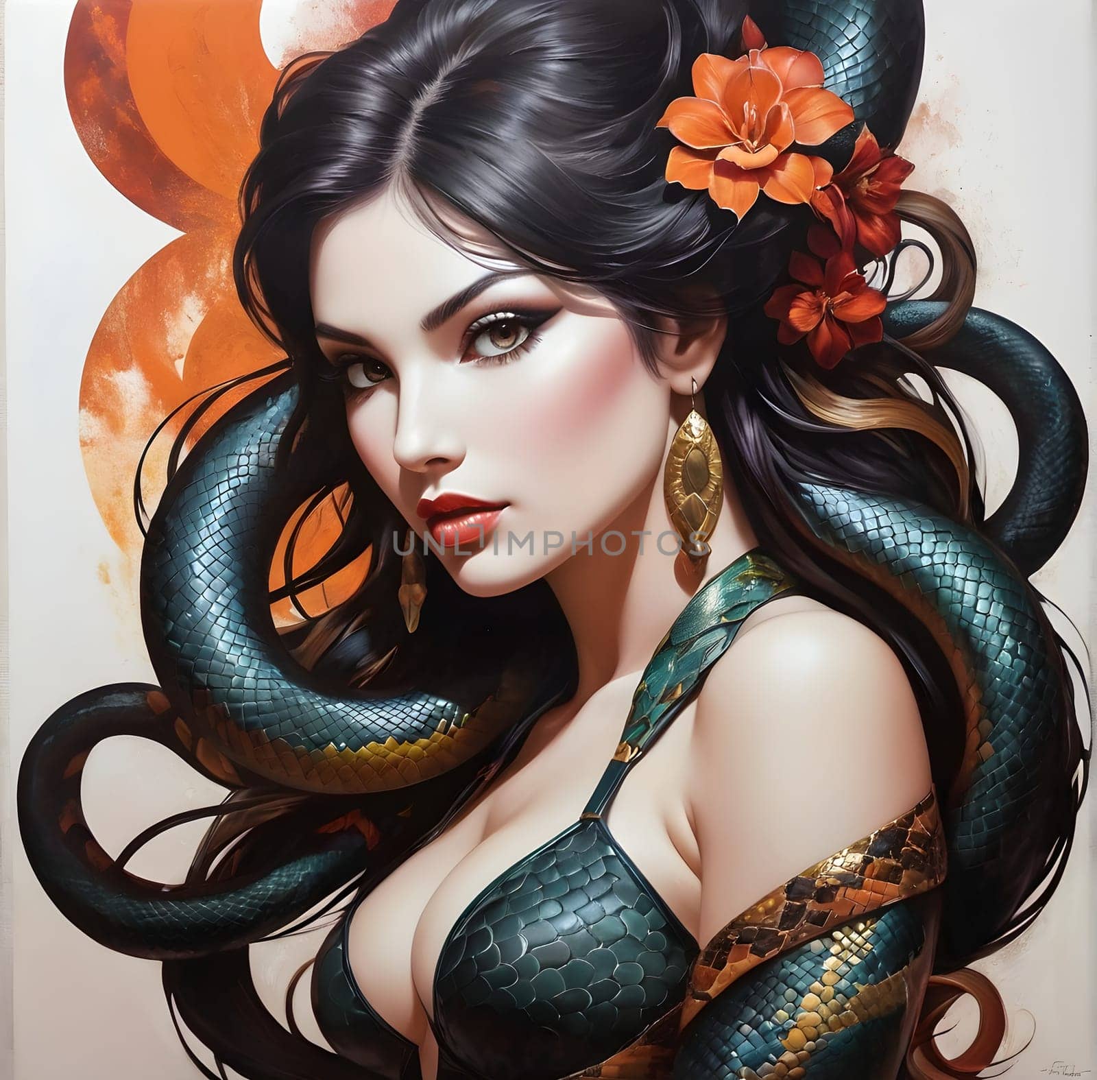 Snake and woman beautiful art