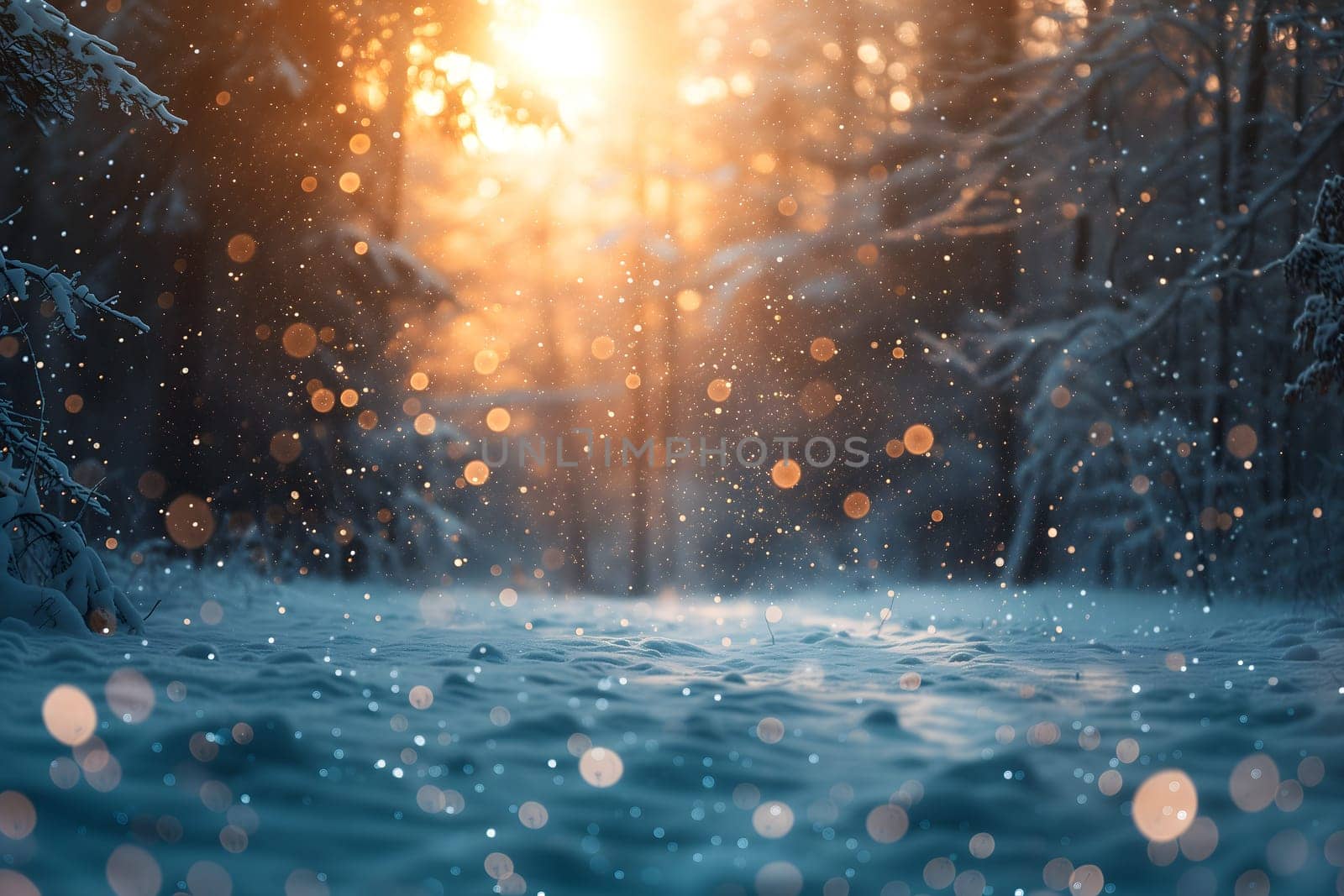 Snowfall at spruce forest at day time. Neural network generated in January 2024. Not based on any actual scene or pattern.