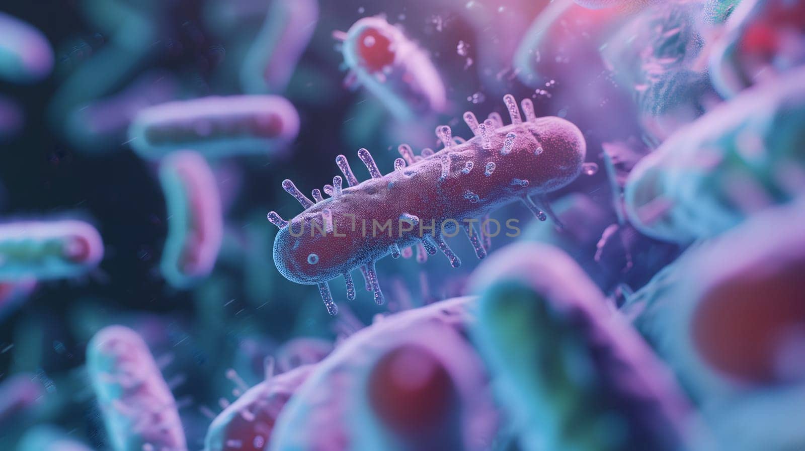 purple colored bacterium rod monoculture Escherichia coli. Neural network generated in January 2024. Not based on any actual scene or pattern.