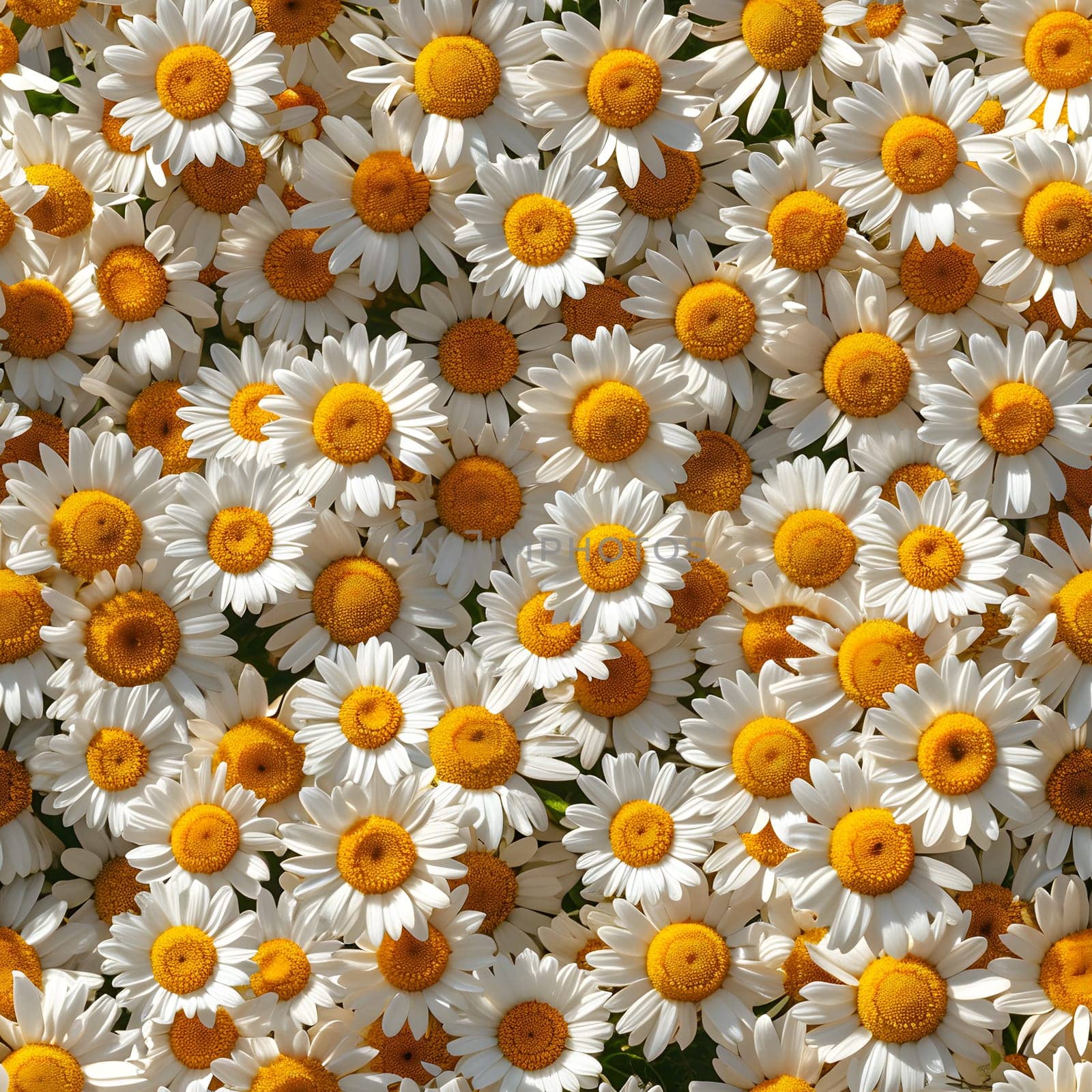 A Lot Of White Yellow Daisies or chamomile flowers - for full-frame background and seamless texture. Neural network generated image. Not based on any actual scene or pattern.
