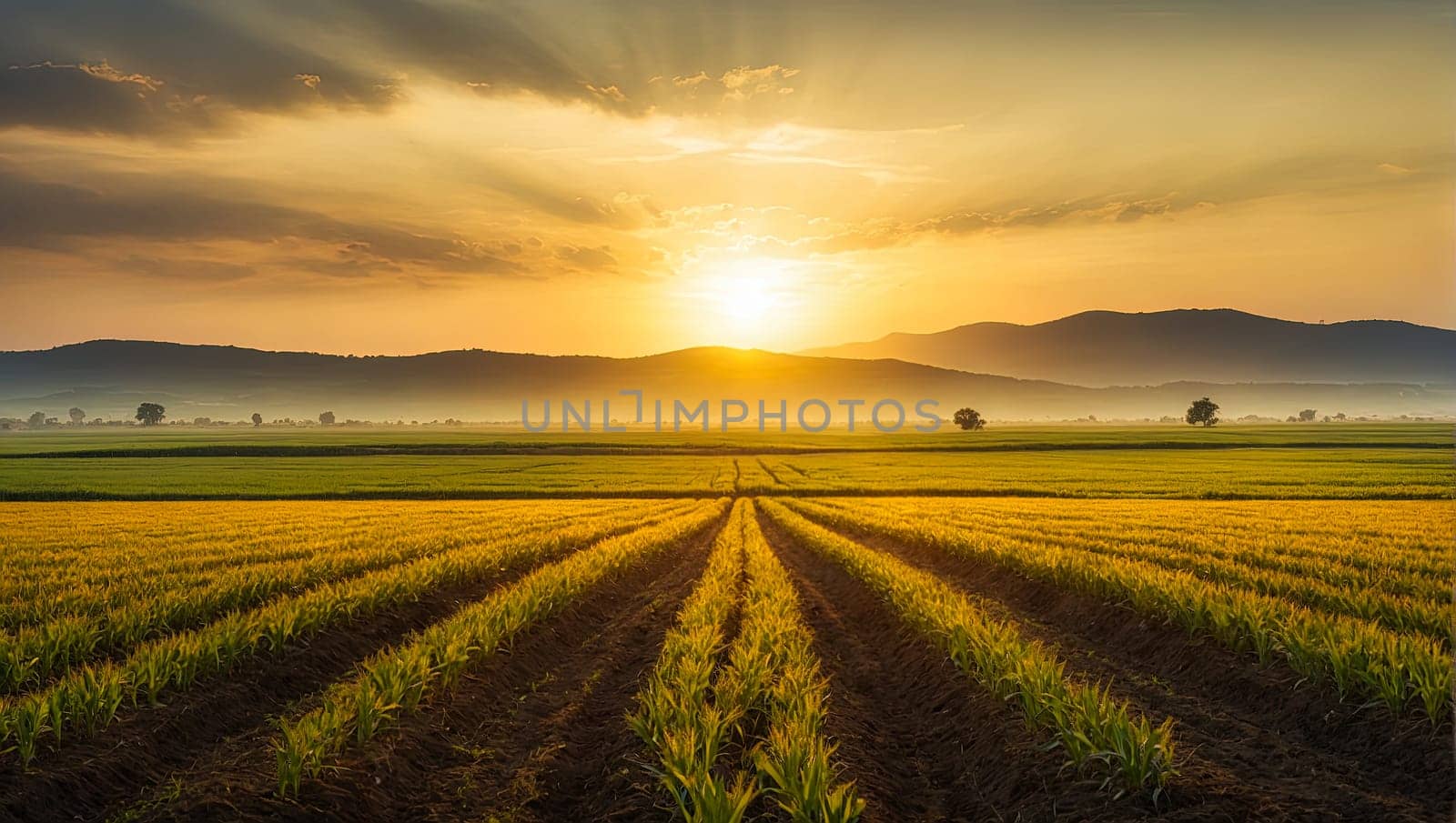 Mature cereal field at fin summer. Generated AI