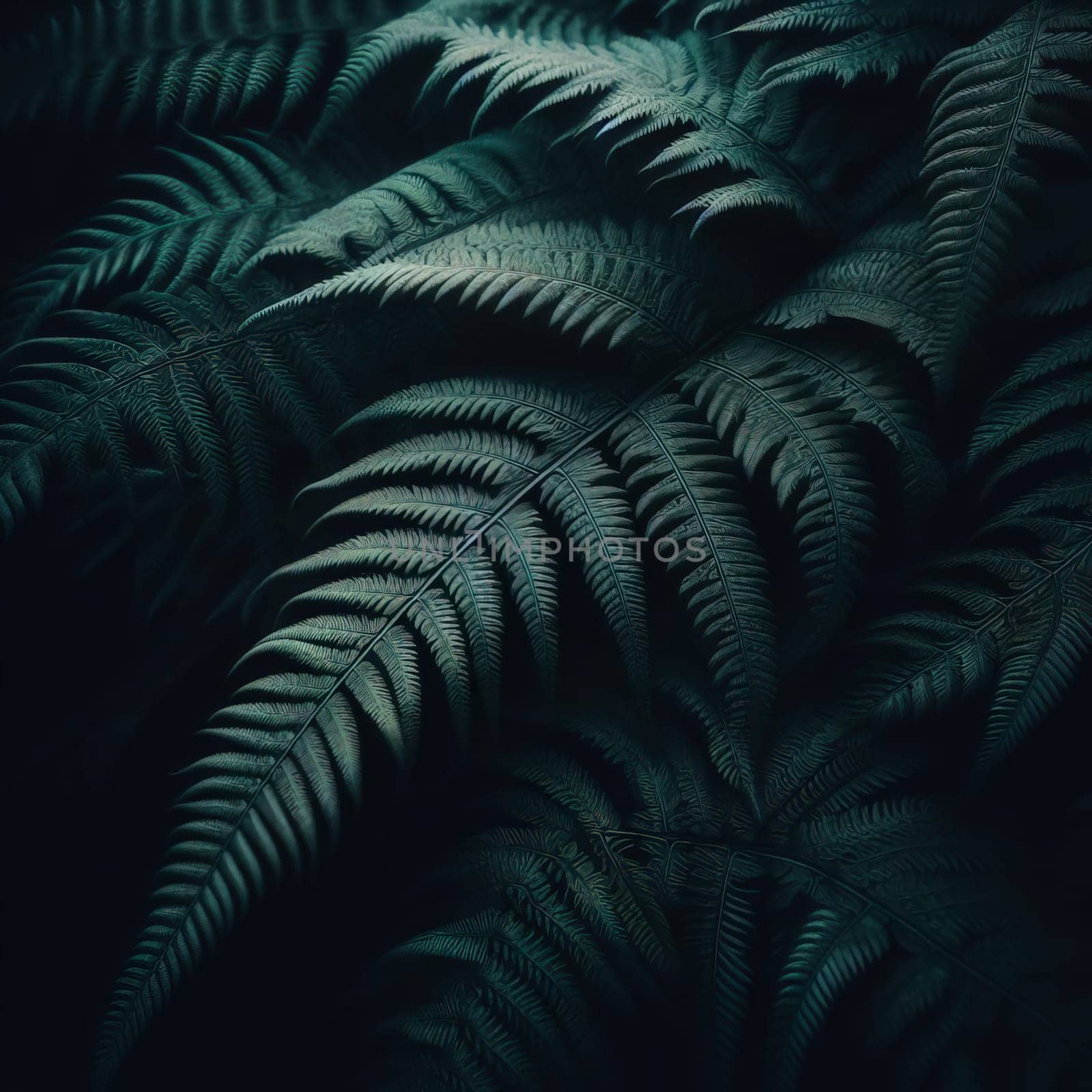 Dark botanical background from green big smooth leaves, green tropical. Generative AI