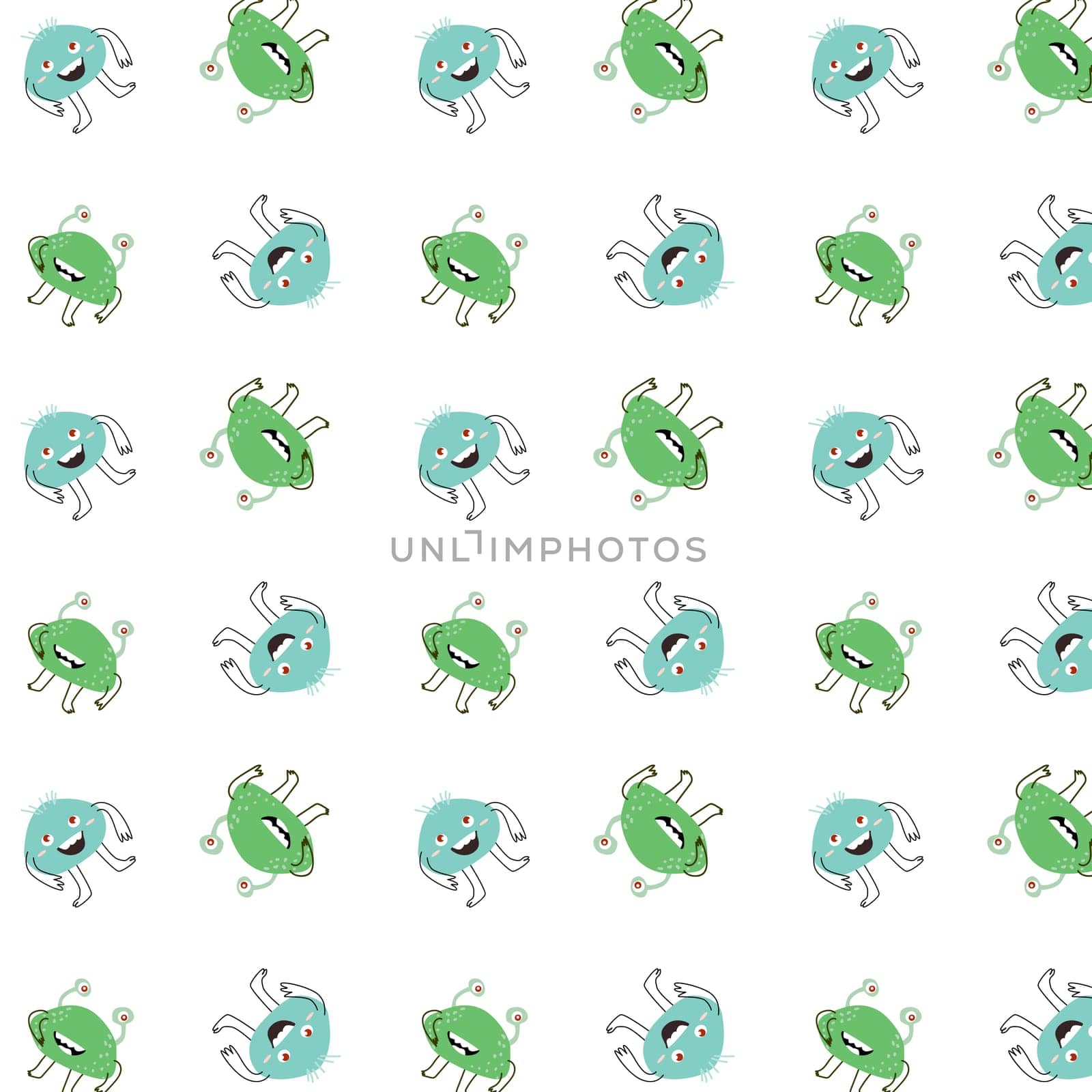 Cute baby alien monsters seamless pattern with doodle graphic. Vector illustration can used for baby textile, fabric design, infant or newborn print for t-shirt and other clothes.