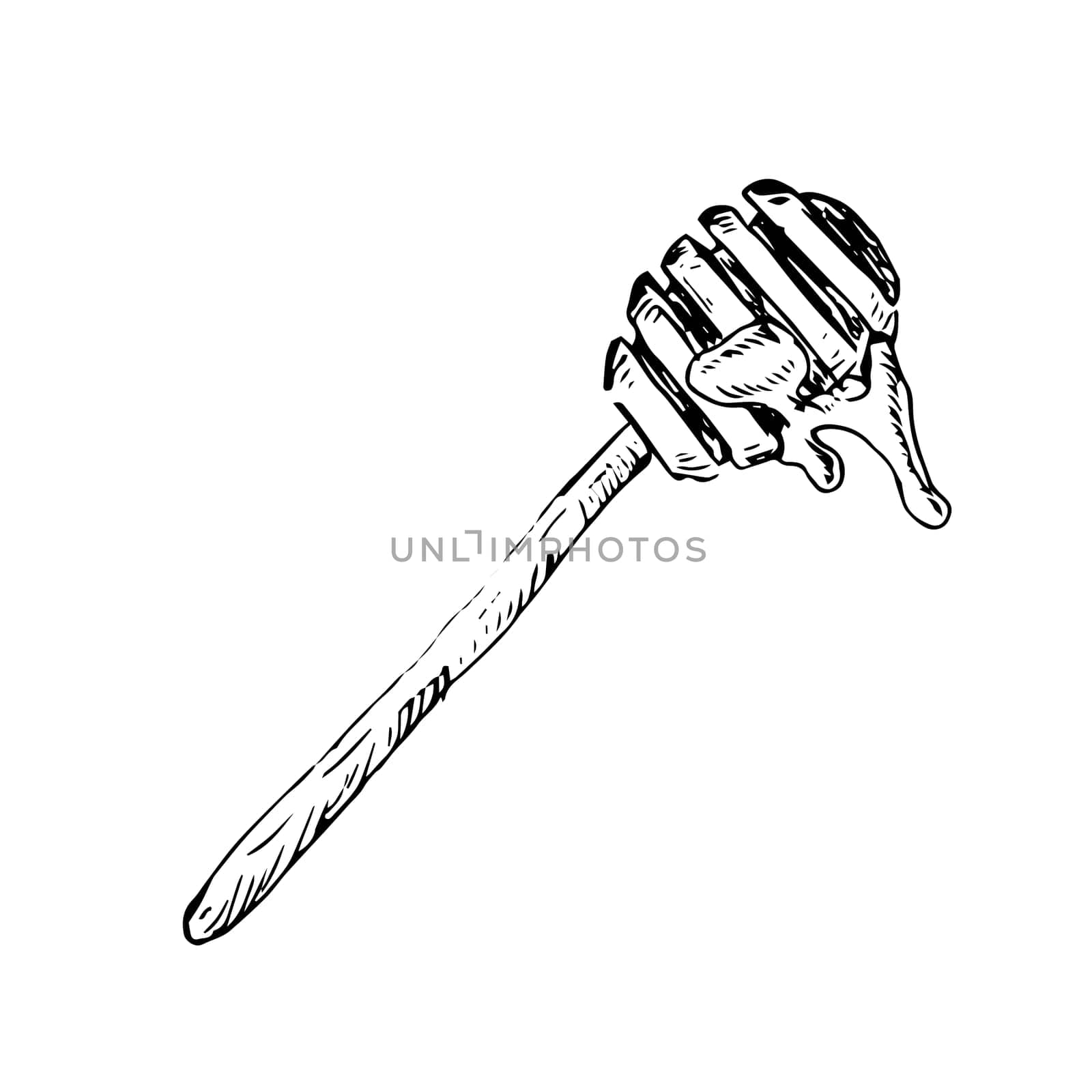 Hand drawn sketch of honey element - wooden spoon. Vector illustration can used for wrapping paper, textile, food label, print for organic honey products.