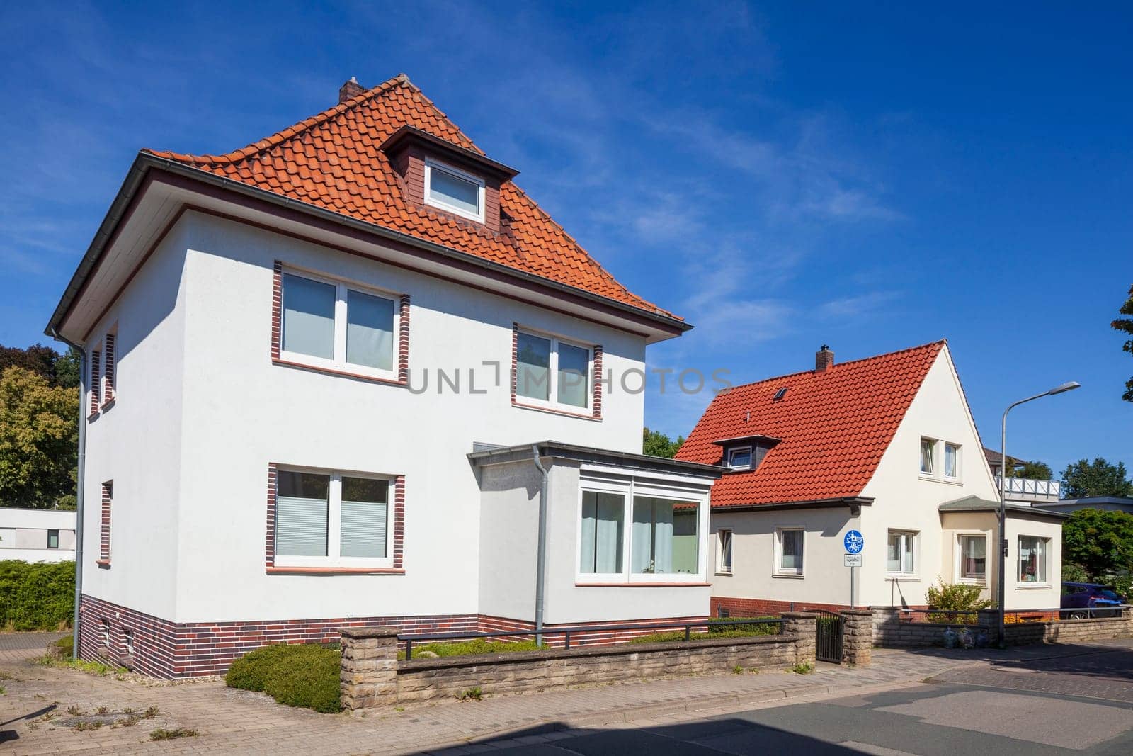 Residential buildings, white modern residential buildings, Wunstorf, Lower Saxony, Germany