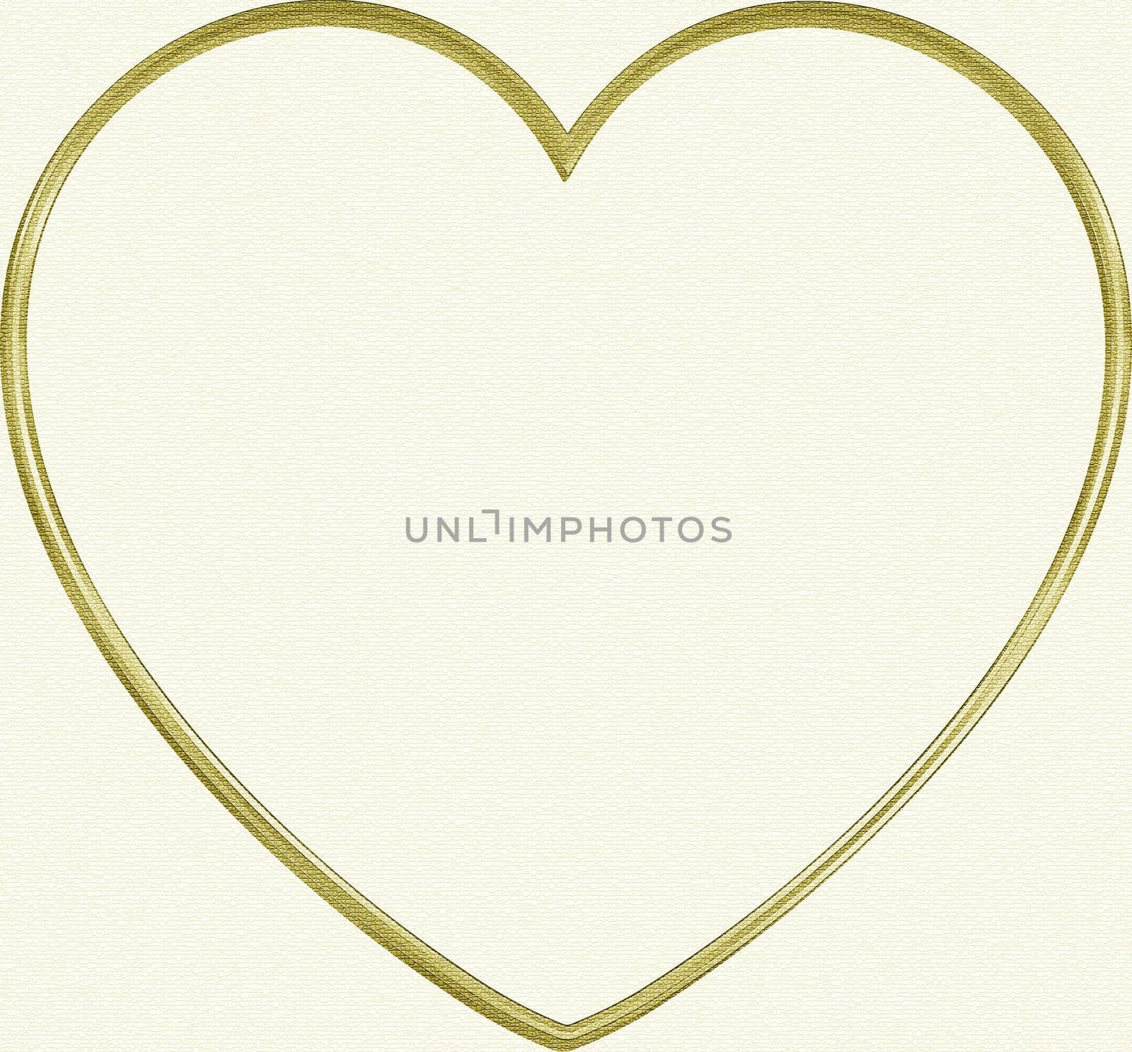 The outline of a golden heart painted on a beige rough background